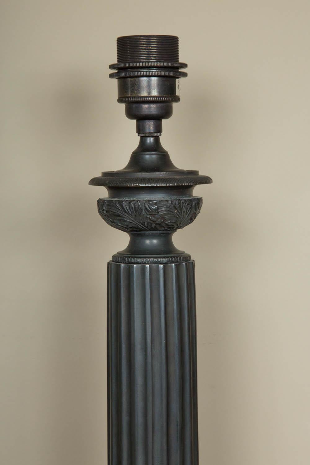 A tall lamp base in the shape of a classical column of recent manufacture, finely chased and casted to a very high, crisp definition.
Superb quality and heavy patinated bronze
Empire style
Measures: Height 65 cm
Please note: Only one available.