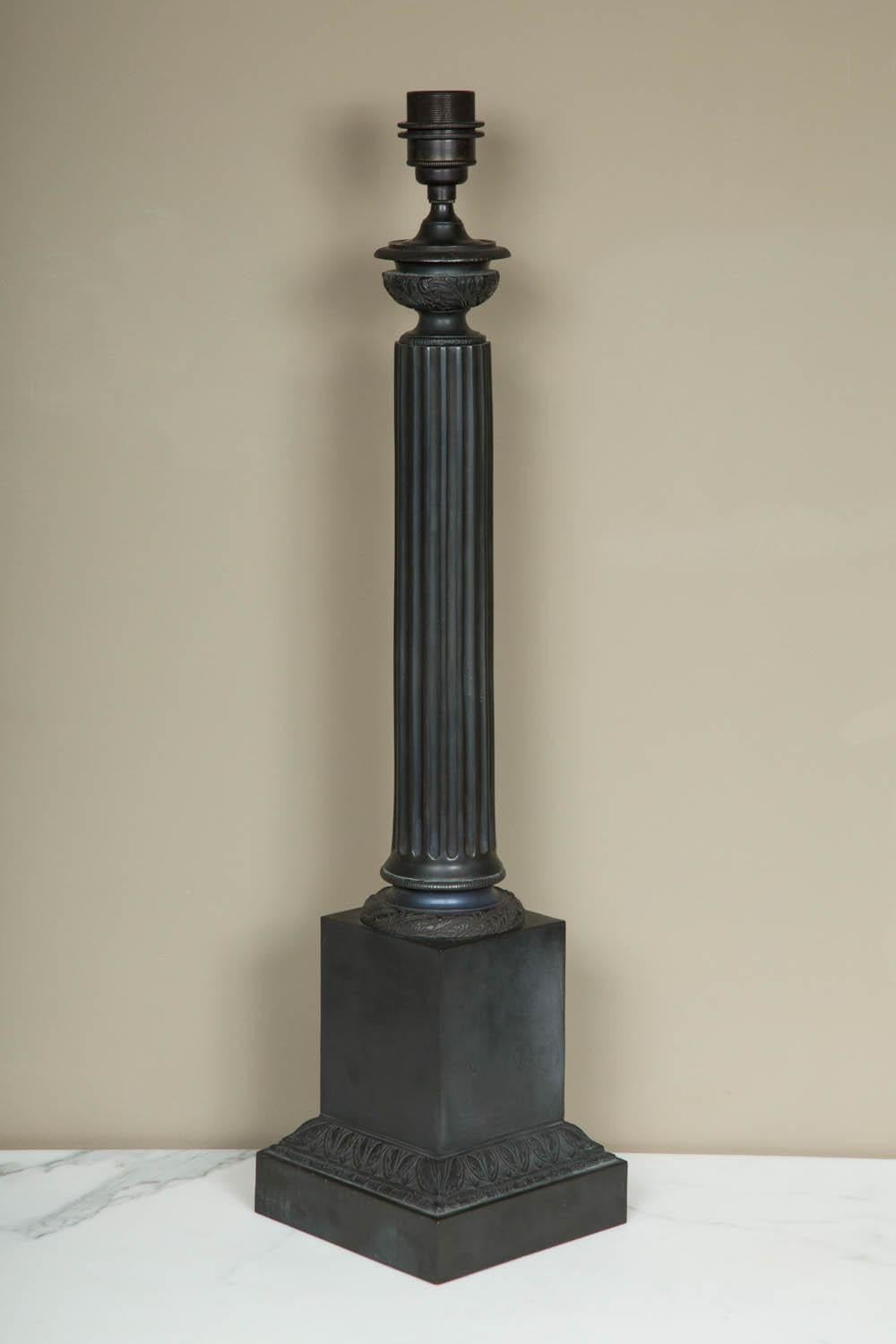 Contemporary Bronze Empire Style Column Shaped Table Lamp For Sale