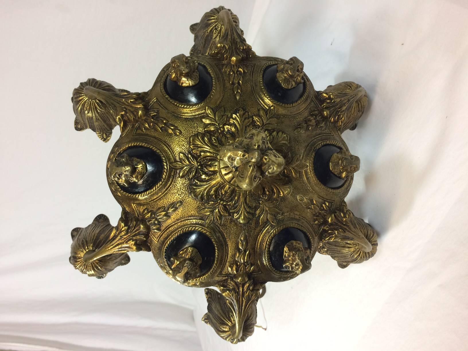 Bronze Empire Style Ram's Head Chandelier In Good Condition For Sale In New York, NY