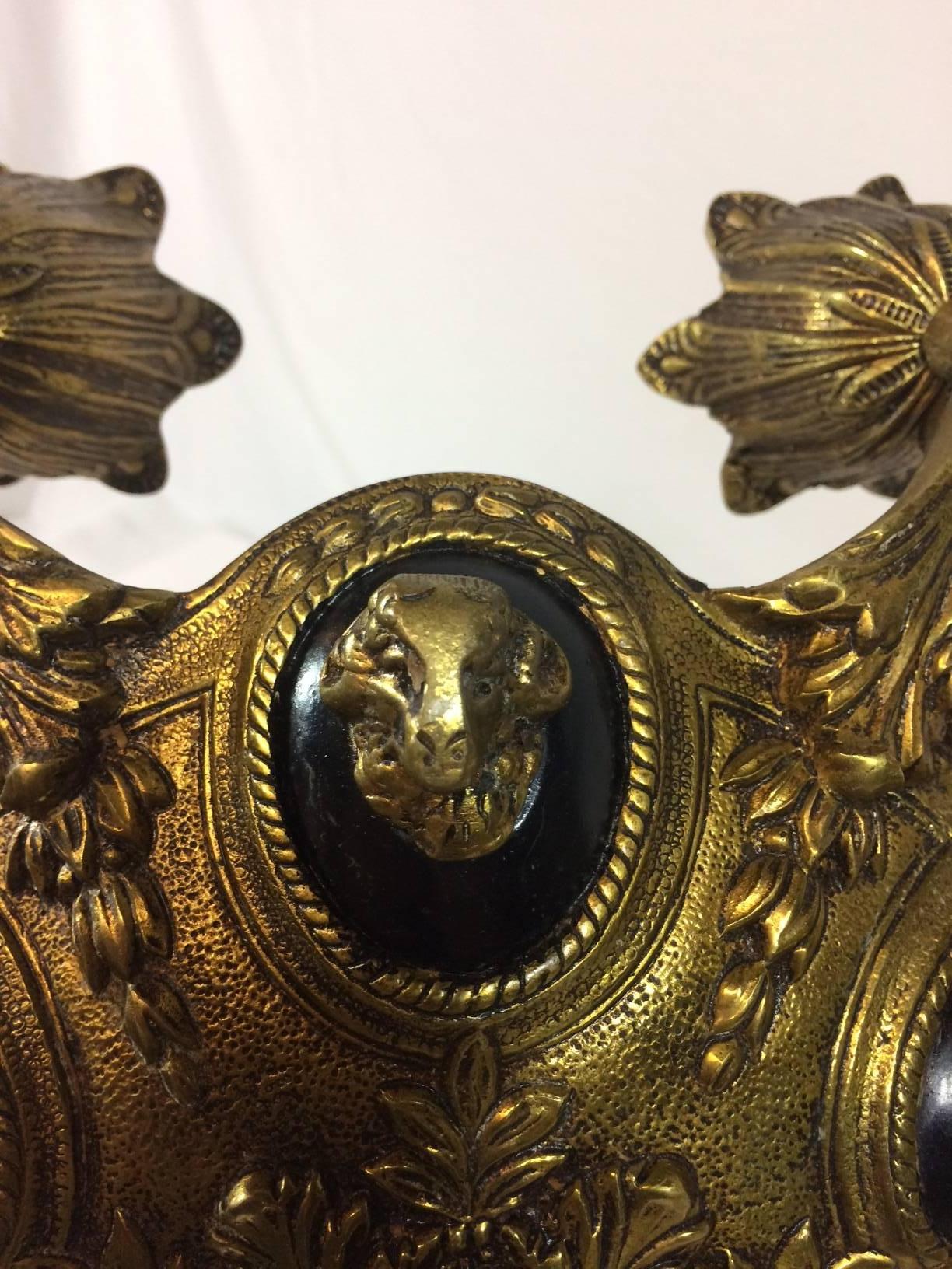 20th Century Bronze Empire Style Ram's Head Chandelier For Sale