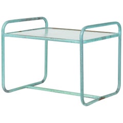 Bronze End Table with Hammered Glass Top by Walter Lamb for Brown Jordan