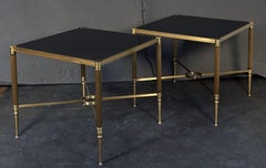 Bronze End Tables with Square Tops of Black Glass from the Savoy Hotel in London