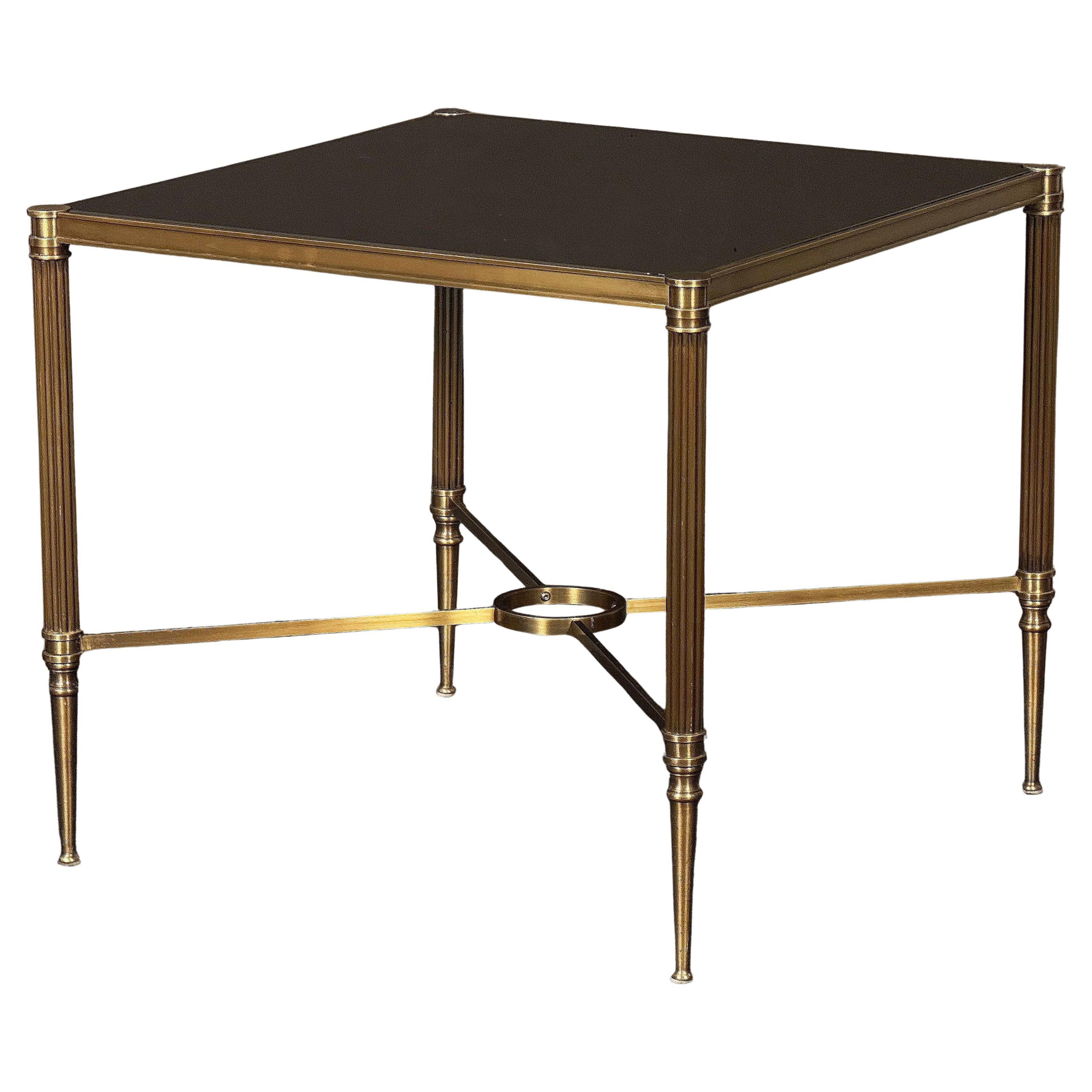 Bronze End Tables with Square Tops of Black Glass from the Savoy Hotel in London For Sale