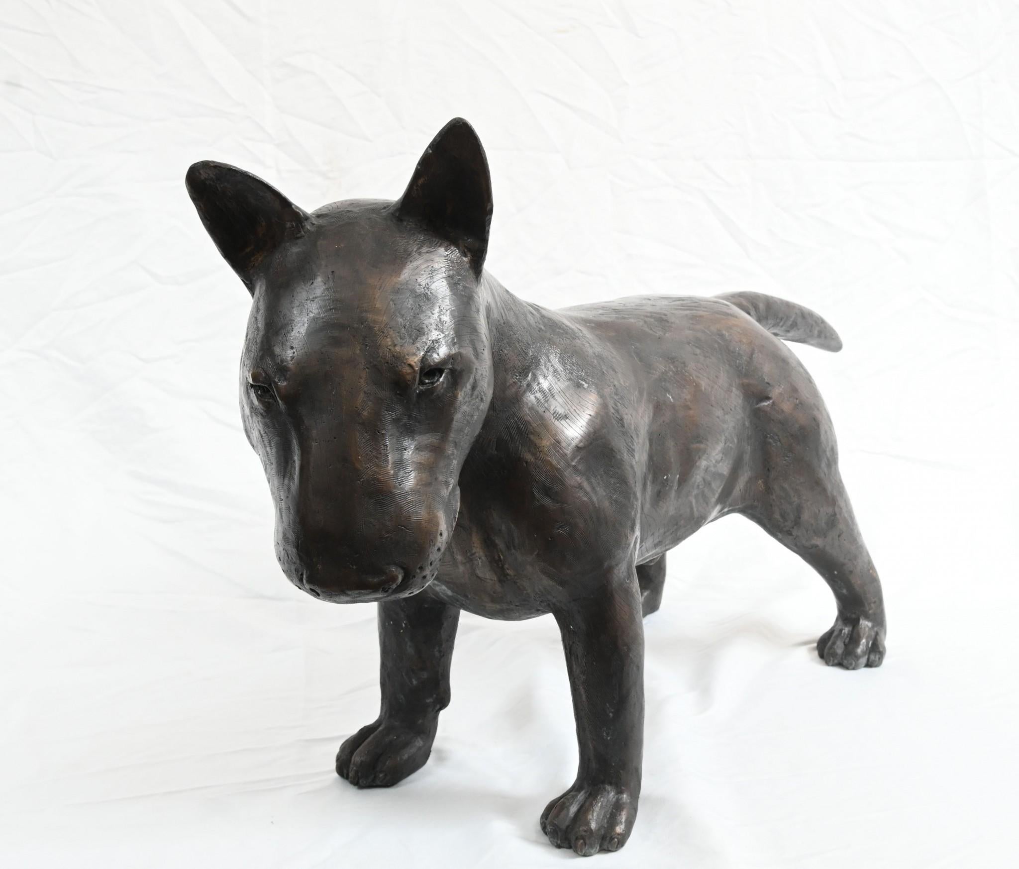 Statue en bronze de Bull Terrier Anglais grandeur nature 2