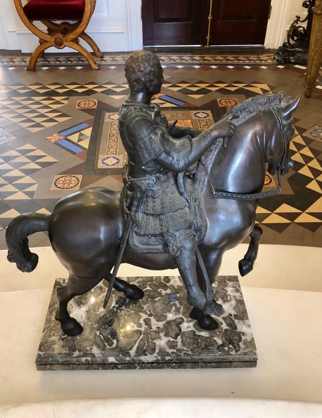 Bronze Equestrian Sculpter with Caesar on Marble Base, Early 20th Century For Sale 7