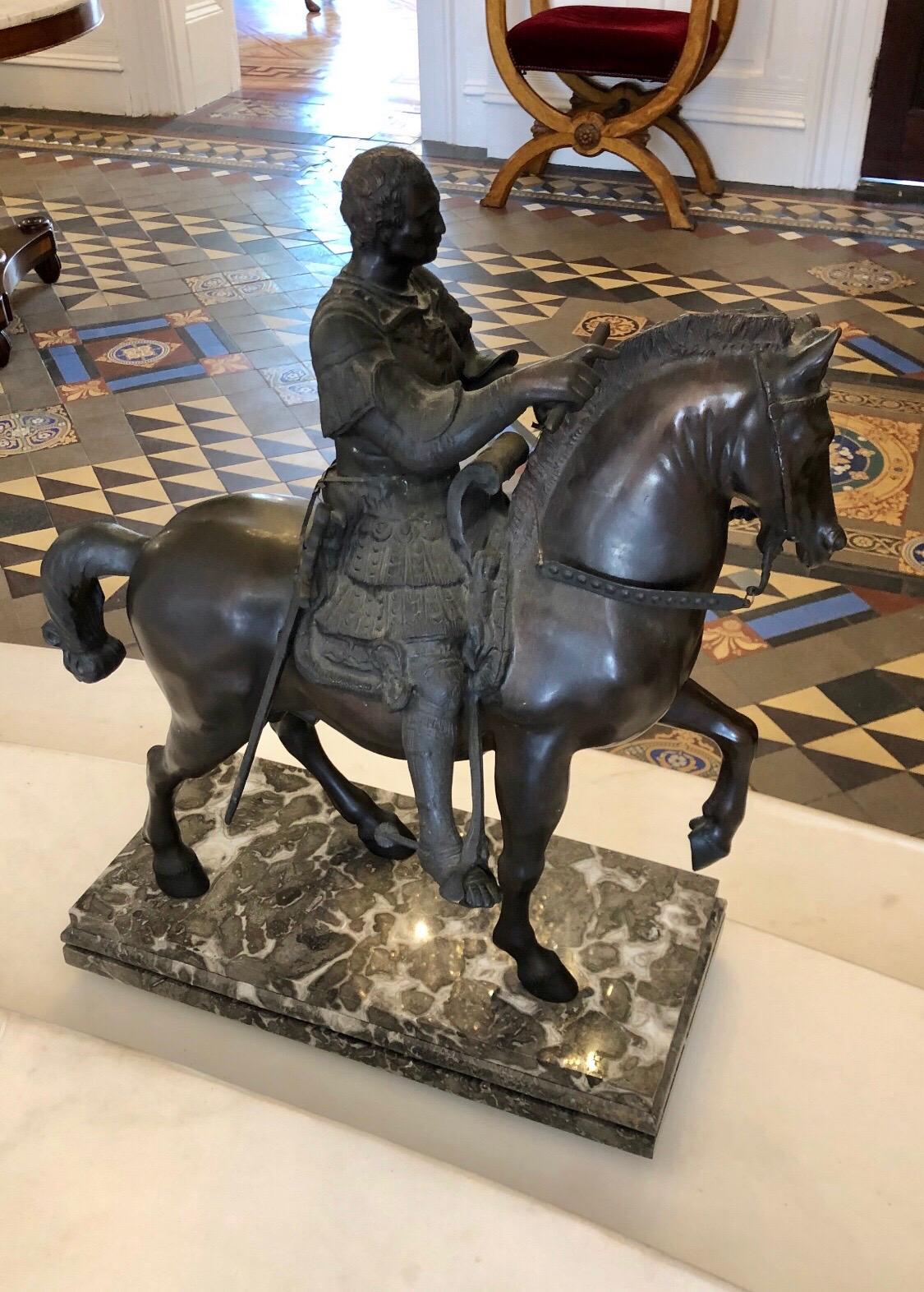 Bronze Equestrian Sculpter with Caesar on Marble Base, Early 20th Century For Sale 8