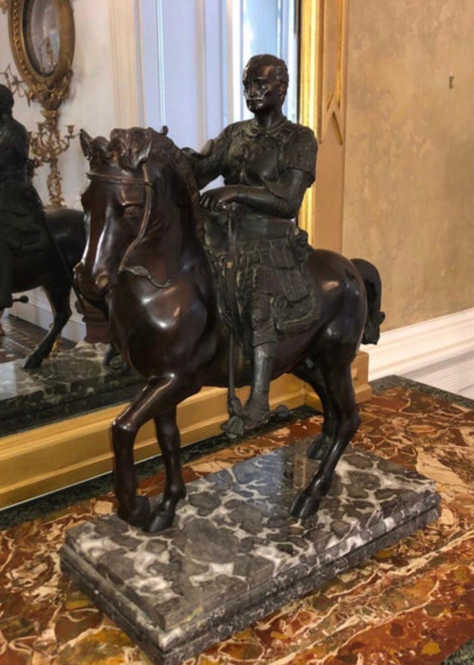 Bronze Equestrian Sculpter with Caesar on Marble Base, Early 20th Century For Sale 9