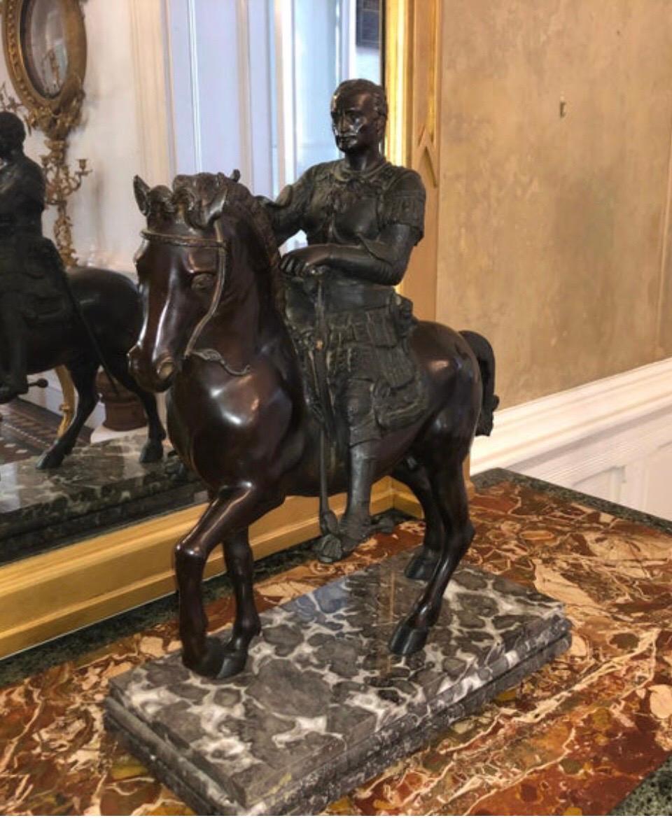 Bronze Equestrian sculpter with Caesar on marble base, early 20th century.
