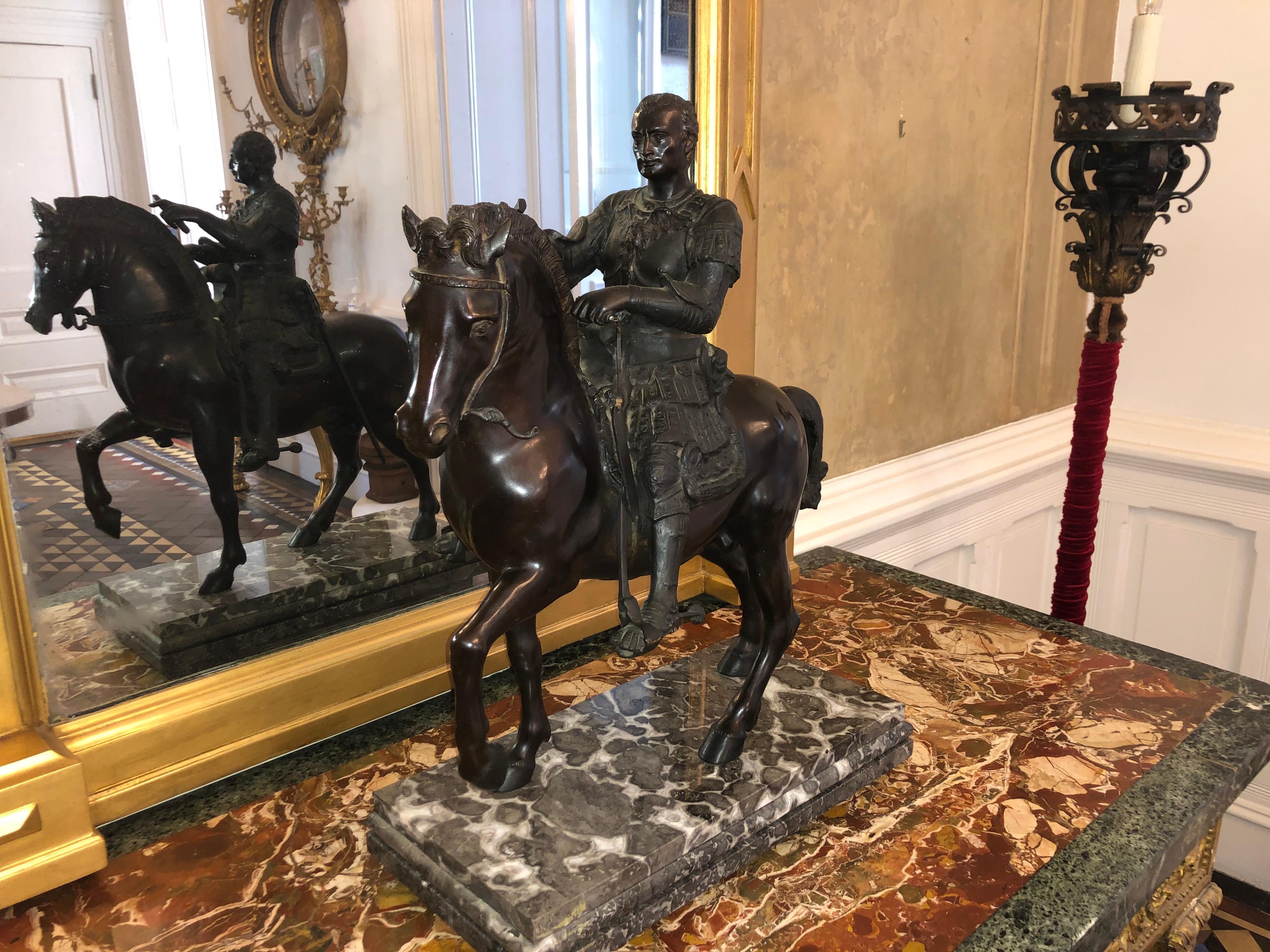 Bronze Equestrian Sculpter with Caesar on Marble Base, Early 20th Century For Sale 2