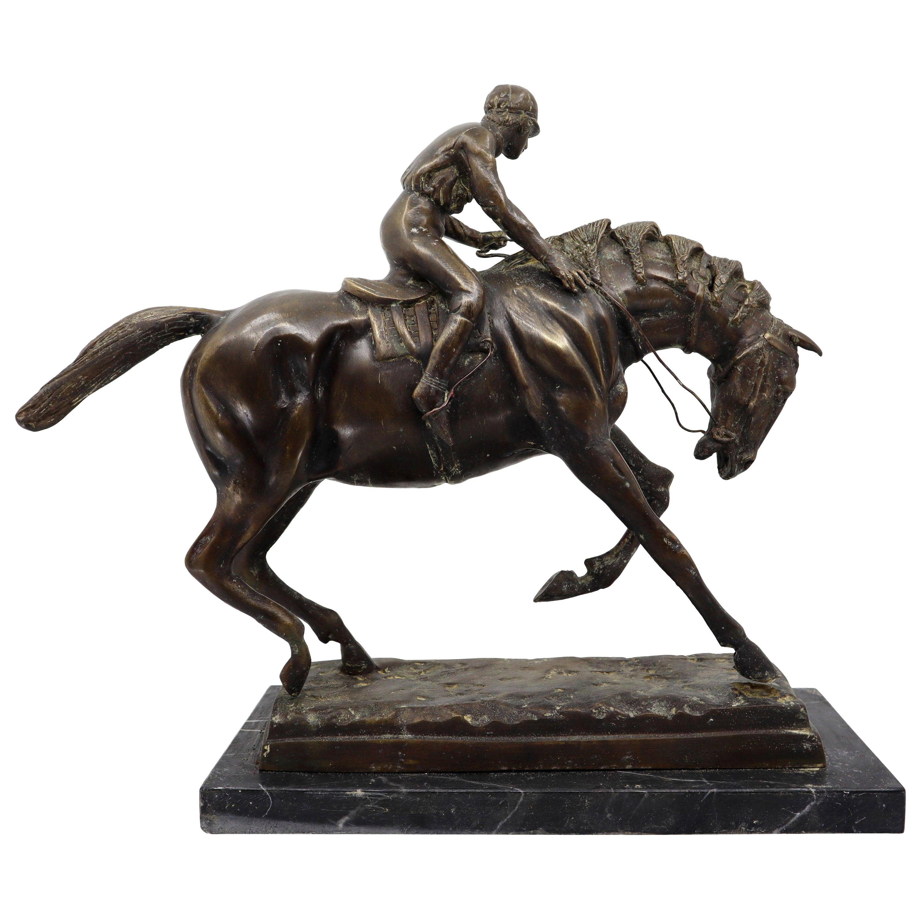 Bronze Equestrian Statue of a Jockey on His Horse, 19th Century
