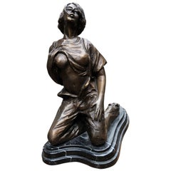 Bronze Erotic Female Figurine Statue Sexy Lady, 20th Century