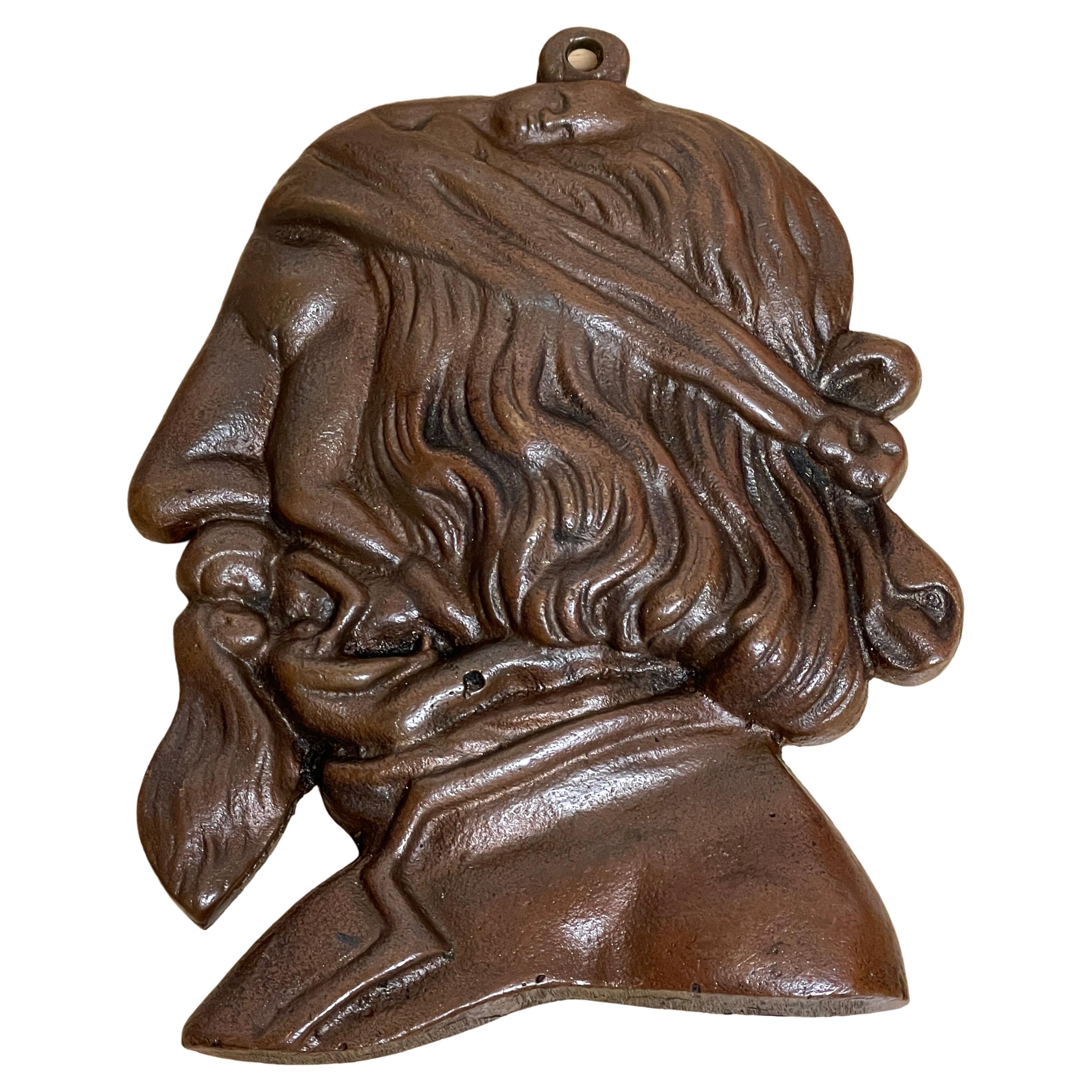 Bronze-Erotik-Porträtplakette von Freud- 'Was der Mensch im Kopf hat'