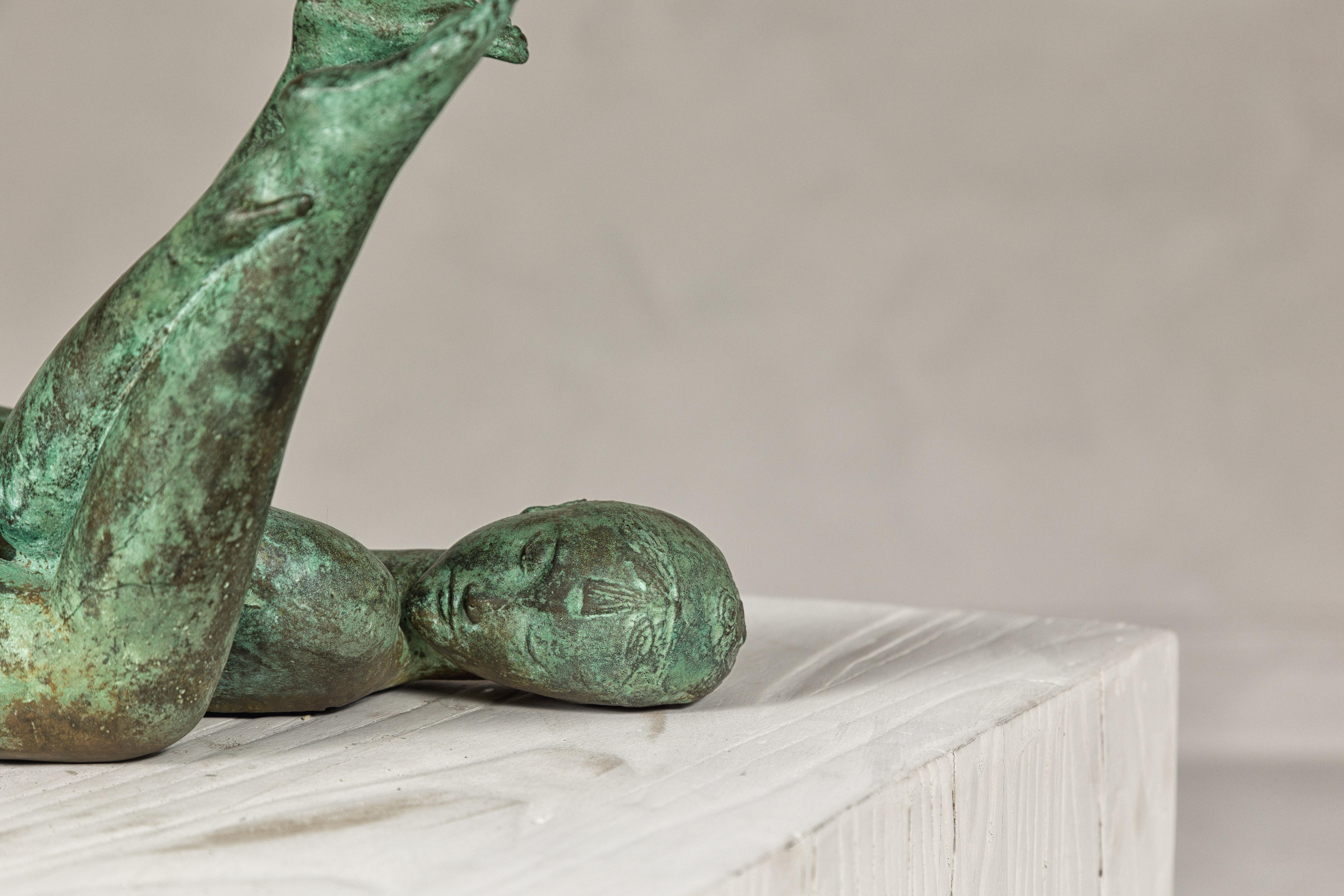20th Century Bronze Erotica Woman Tabletop Statuette with Verdigris Patina, Vintage For Sale