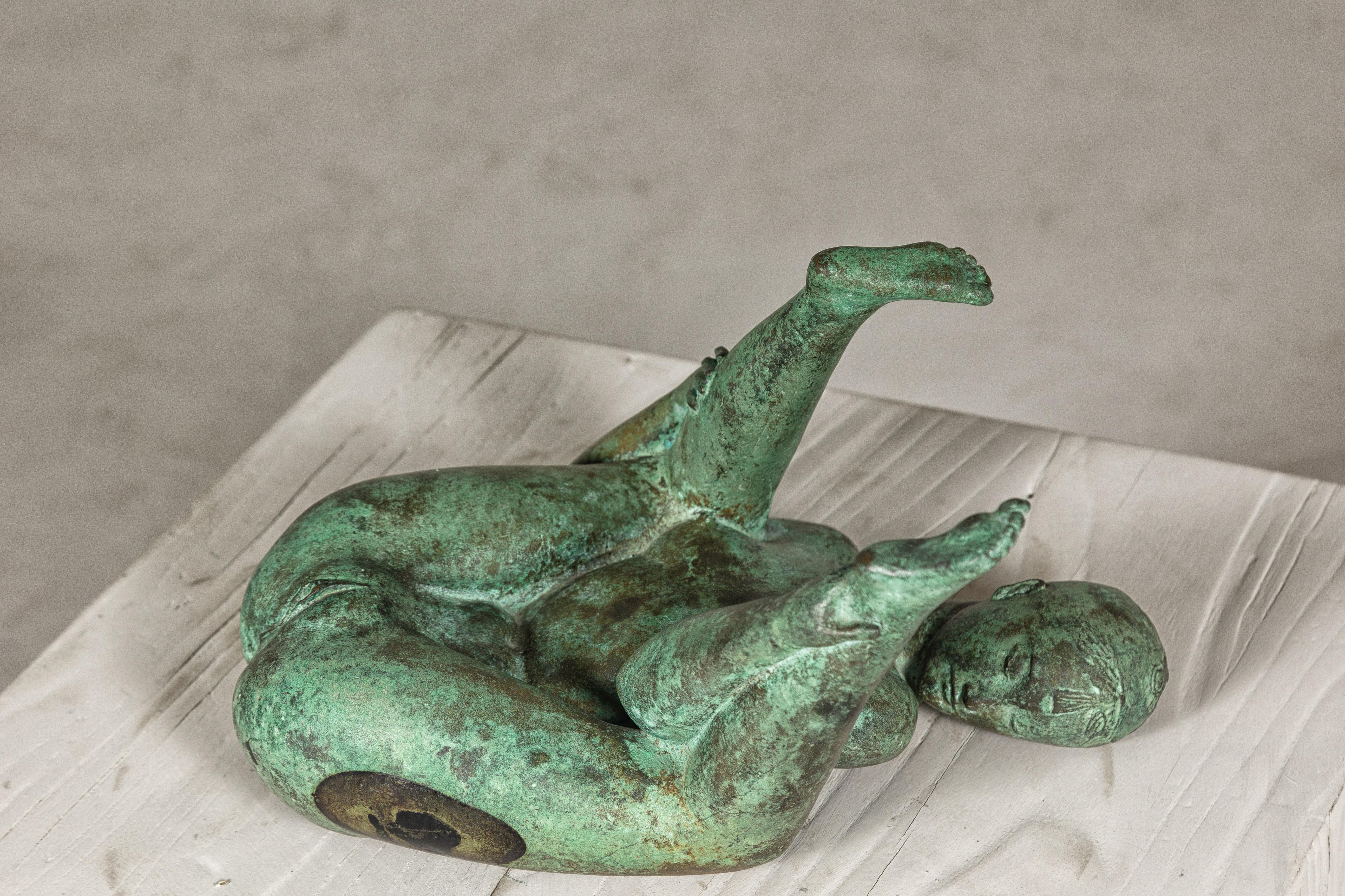Bronze Erotica Woman Tabletop Statuette with Verdigris Patina, Vintage For Sale 1