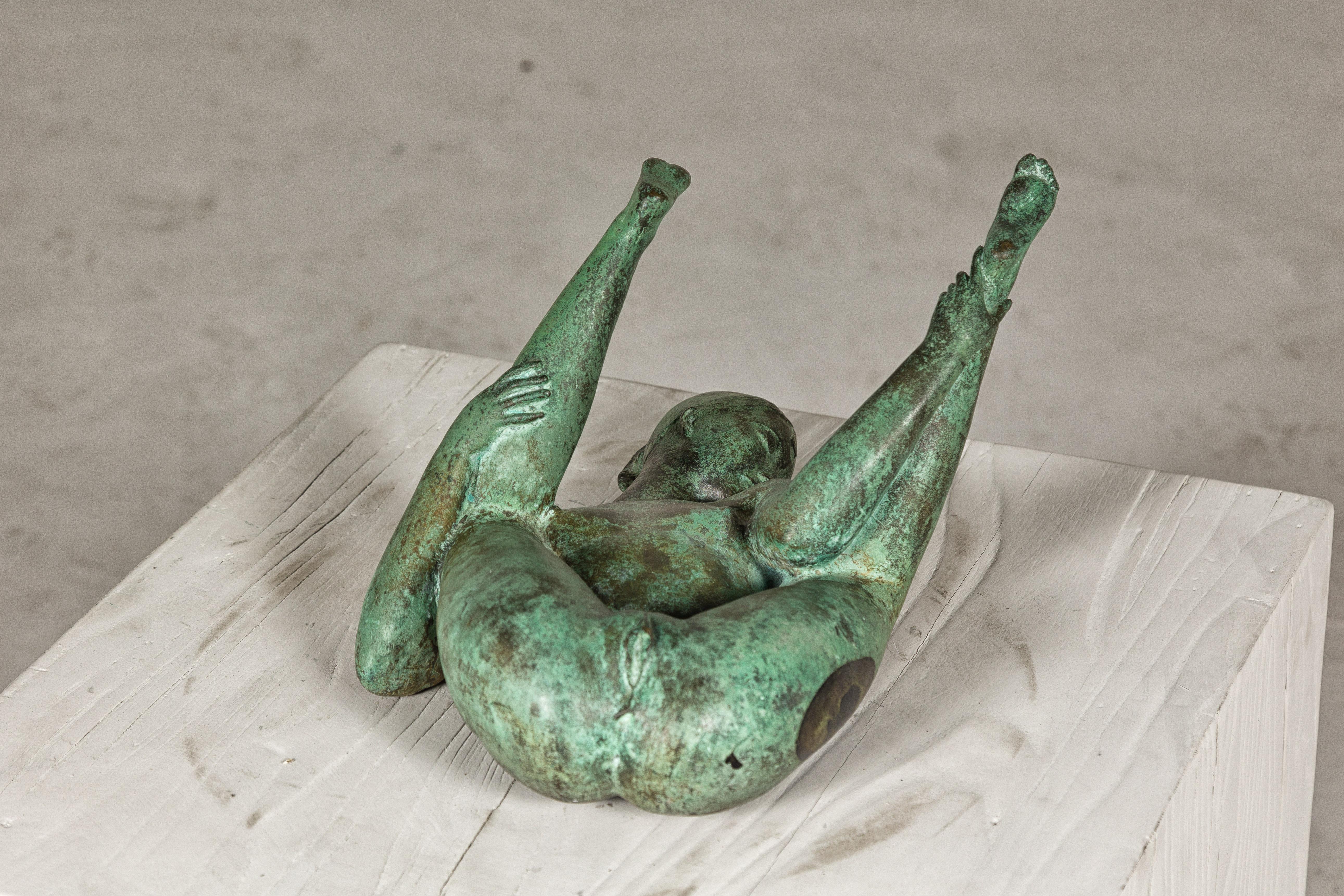 Bronze Erotica Woman Tabletop Statuette with Verdigris Patina, Vintage For Sale 2