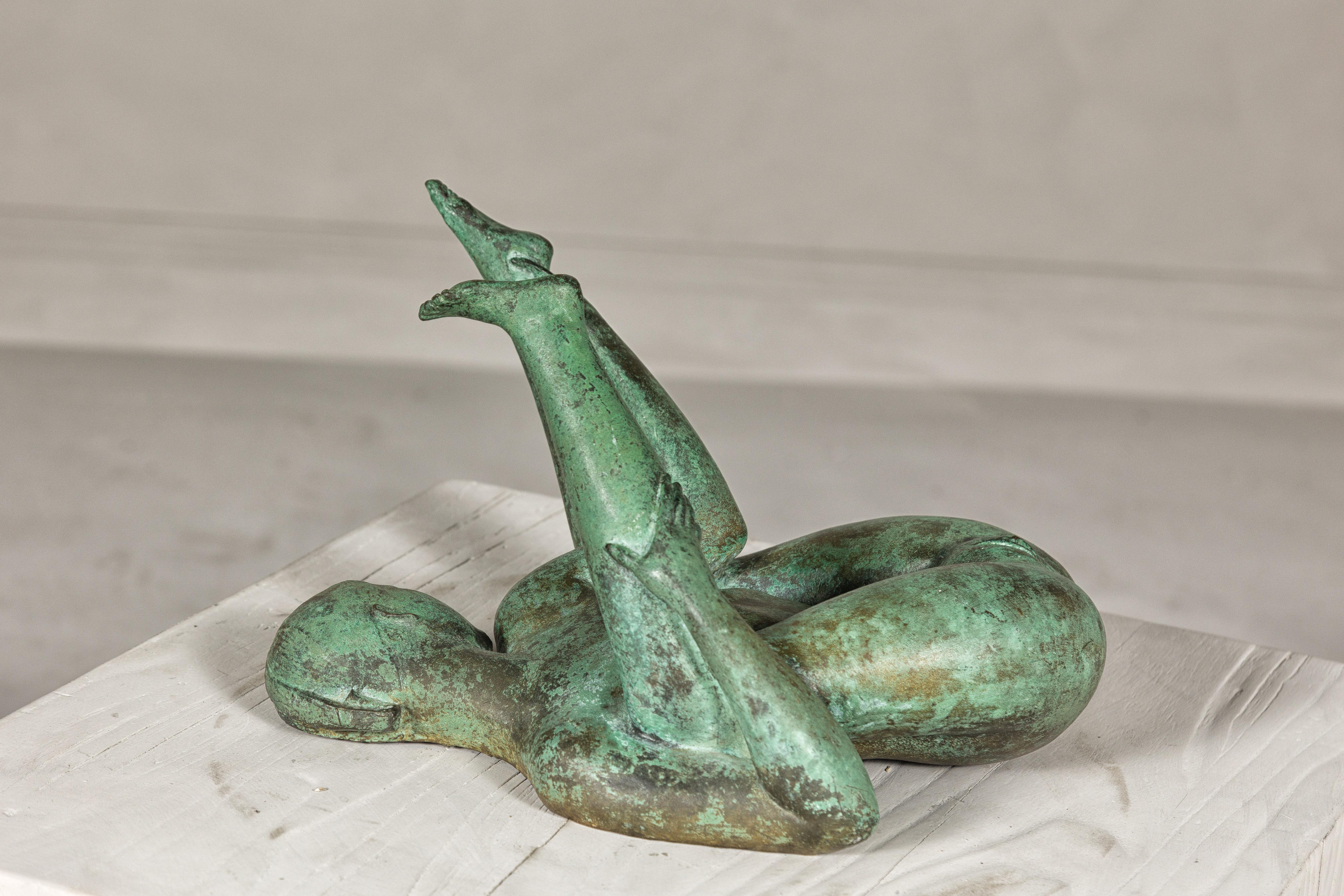 Bronze Erotica Woman Tabletop Statuette with Verdigris Patina, Vintage For Sale 3