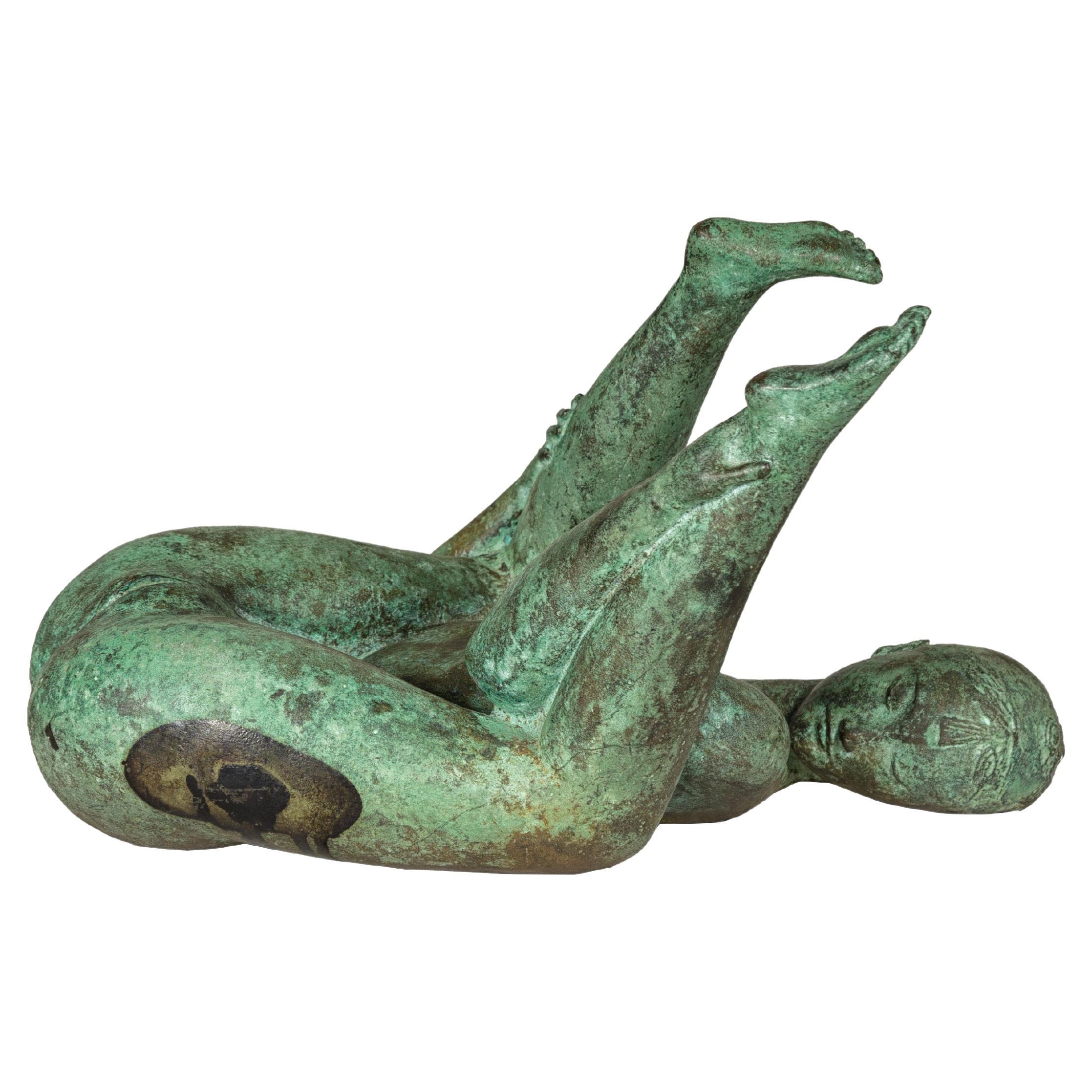 Bronze Erotica Woman Tabletop Statuette with Verdigris Patina, Vintage For Sale
