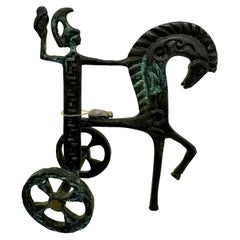 Bronze Etruscan Horse and Chariot Sculpture, Greece Vintage, 1970s