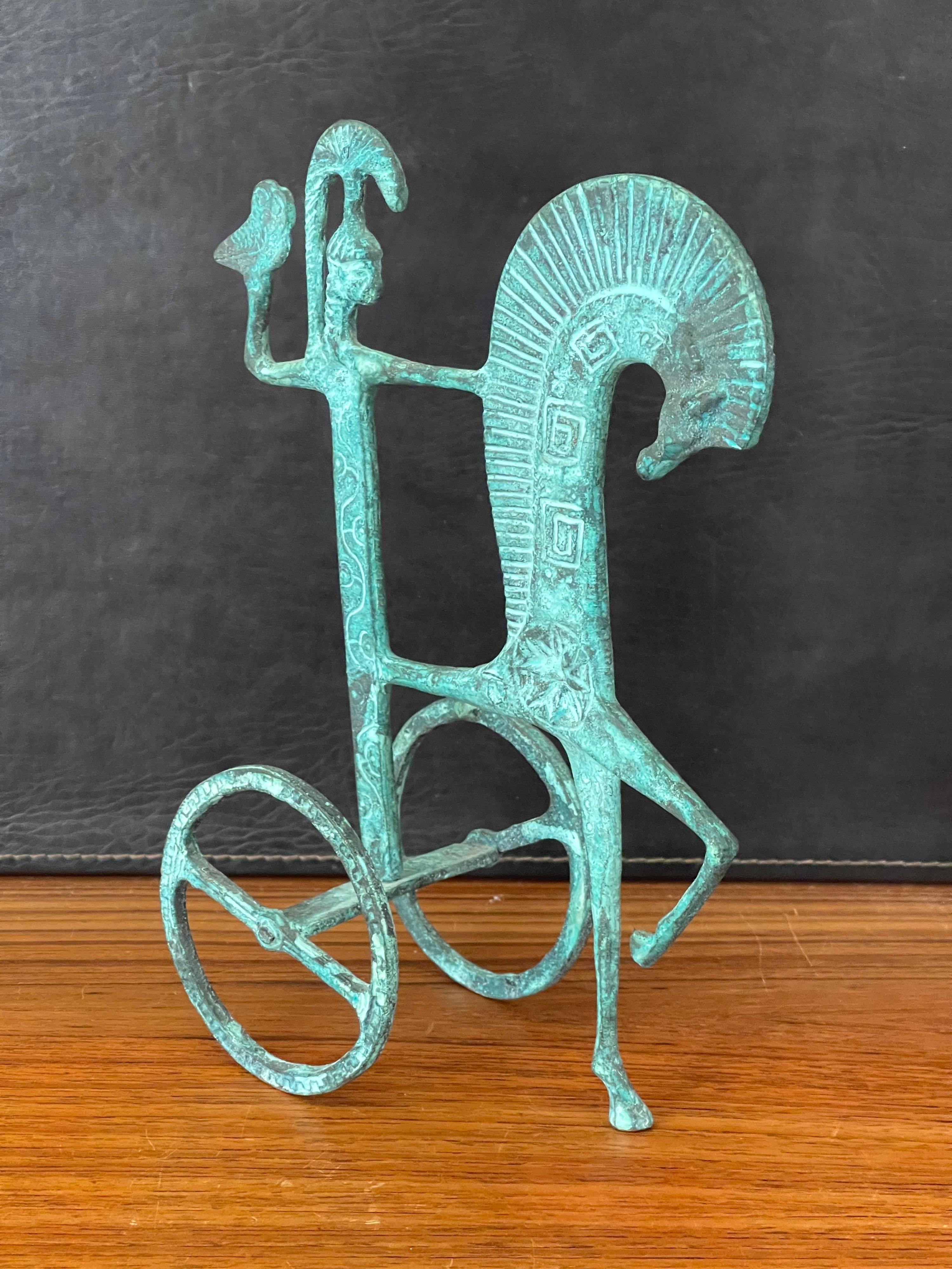 Etruskische Bronzeskulptur eines Pferdes und eines Chariot aus Bronze im Stil von Frederick Weinberg (Moderne der Mitte des Jahrhunderts)