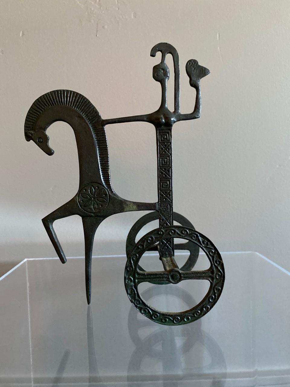 Mid-Century Modern Bronze Etruscan Horse and Chariot Sculpture in the style of Frederick Weinberg