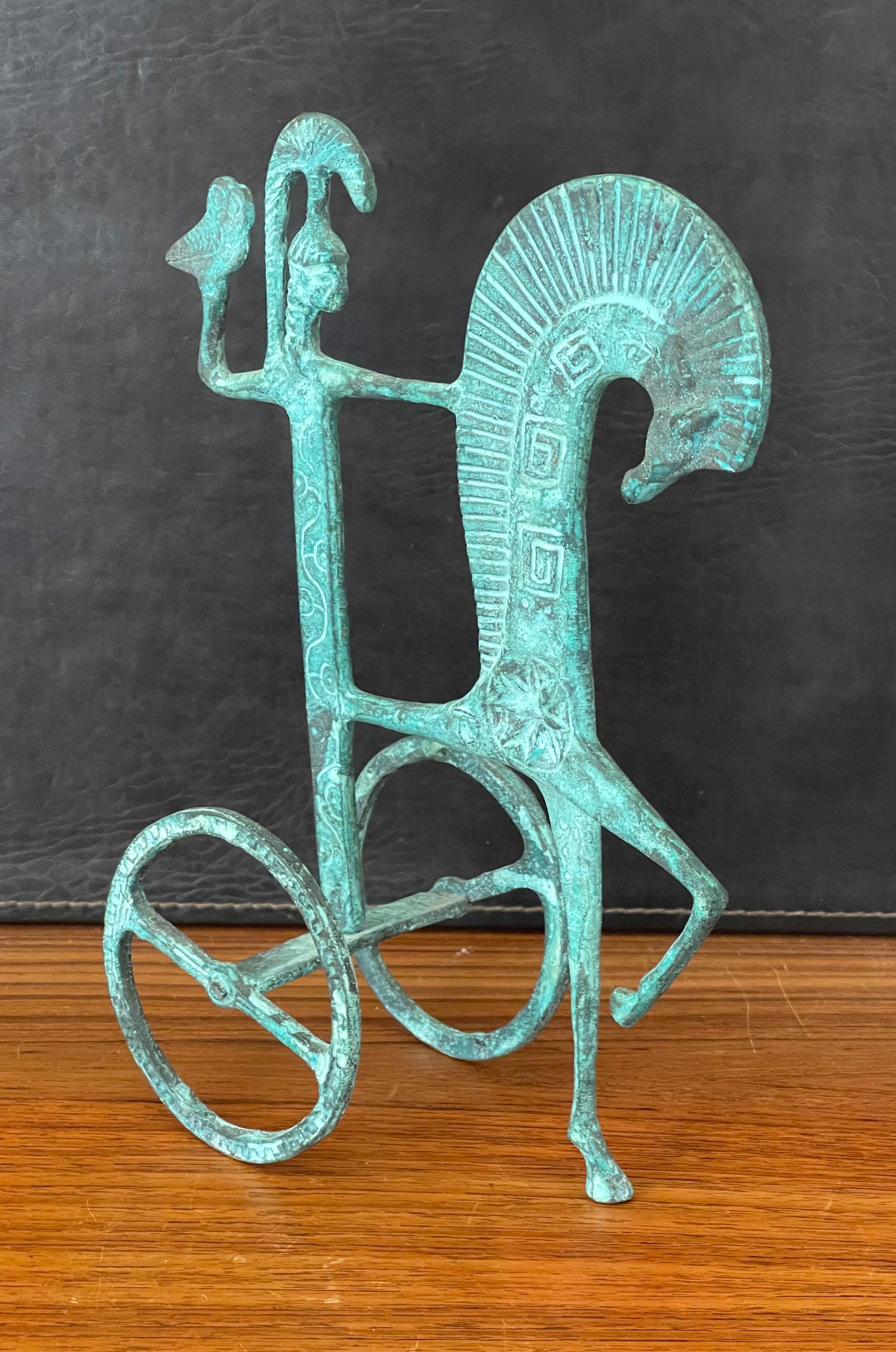 Etruskische Bronzeskulptur eines Pferdes und eines Chariot aus Bronze im Stil von Frederick Weinberg (Griechisch)