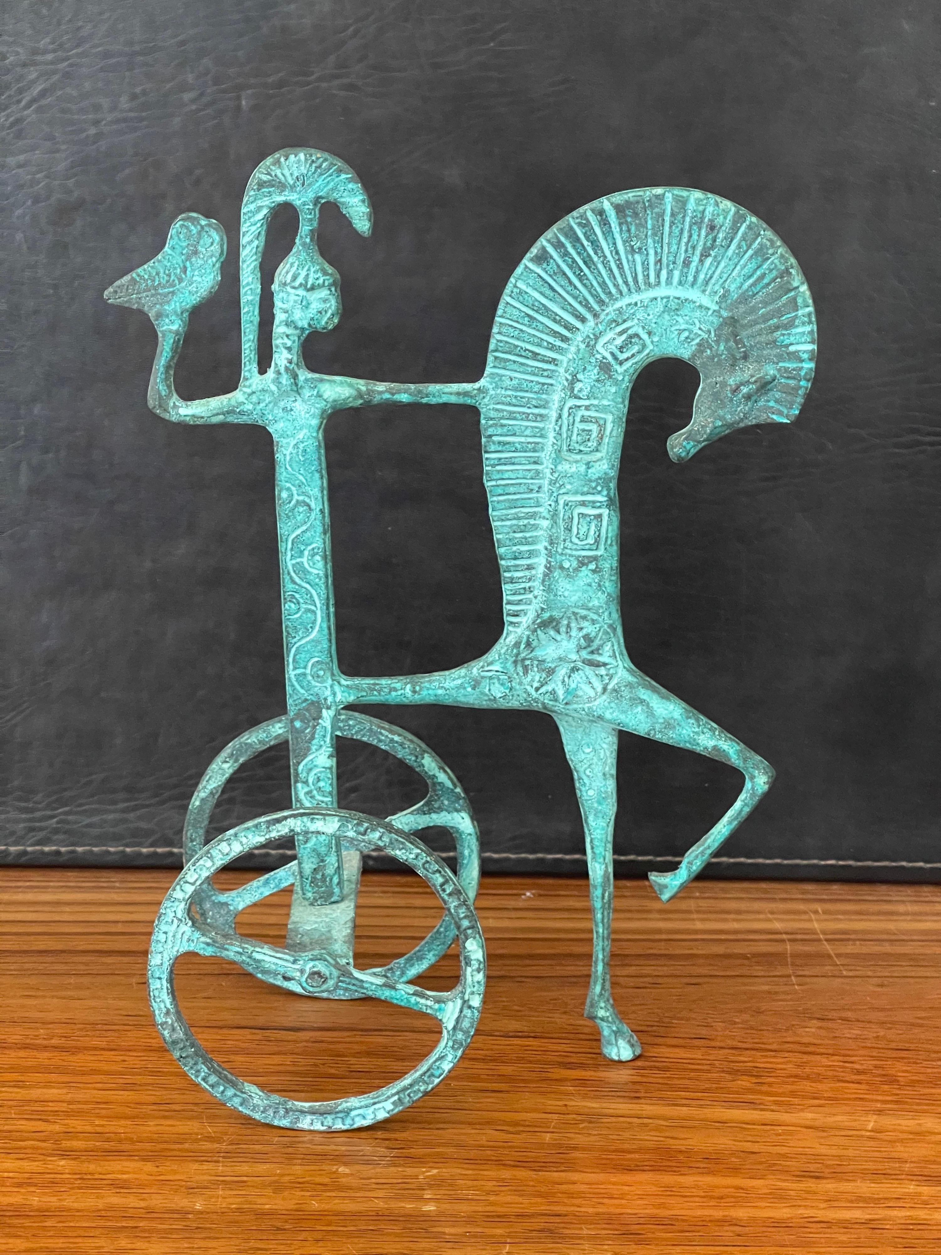 Etruskische Bronzeskulptur eines Pferdes und eines Chariot aus Bronze im Stil von Frederick Weinberg im Zustand „Gut“ in San Diego, CA