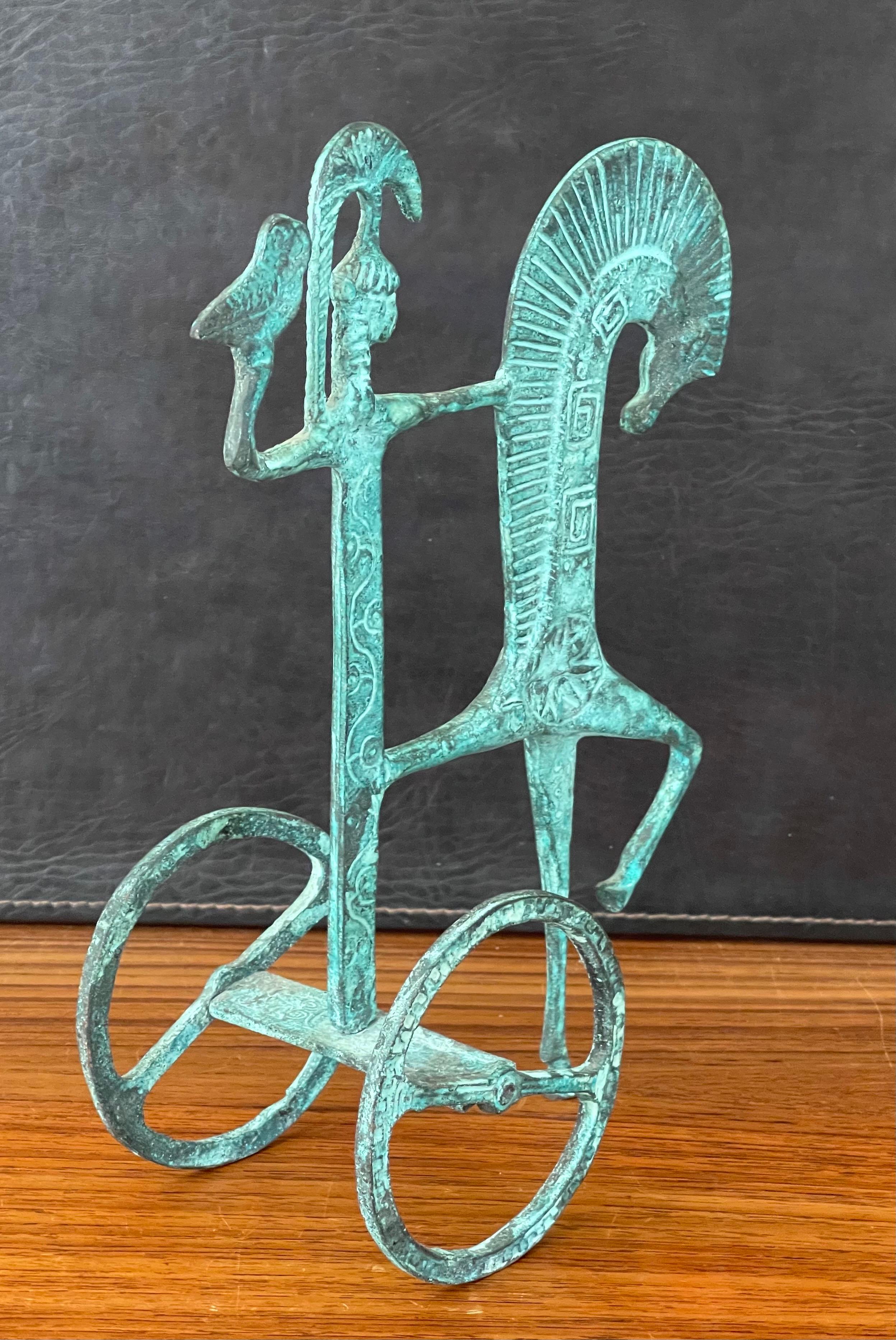 Mid-Century Modern Bronze Etruscan Horse and Chariot Sculpture in the Style of Frederick Weinberg