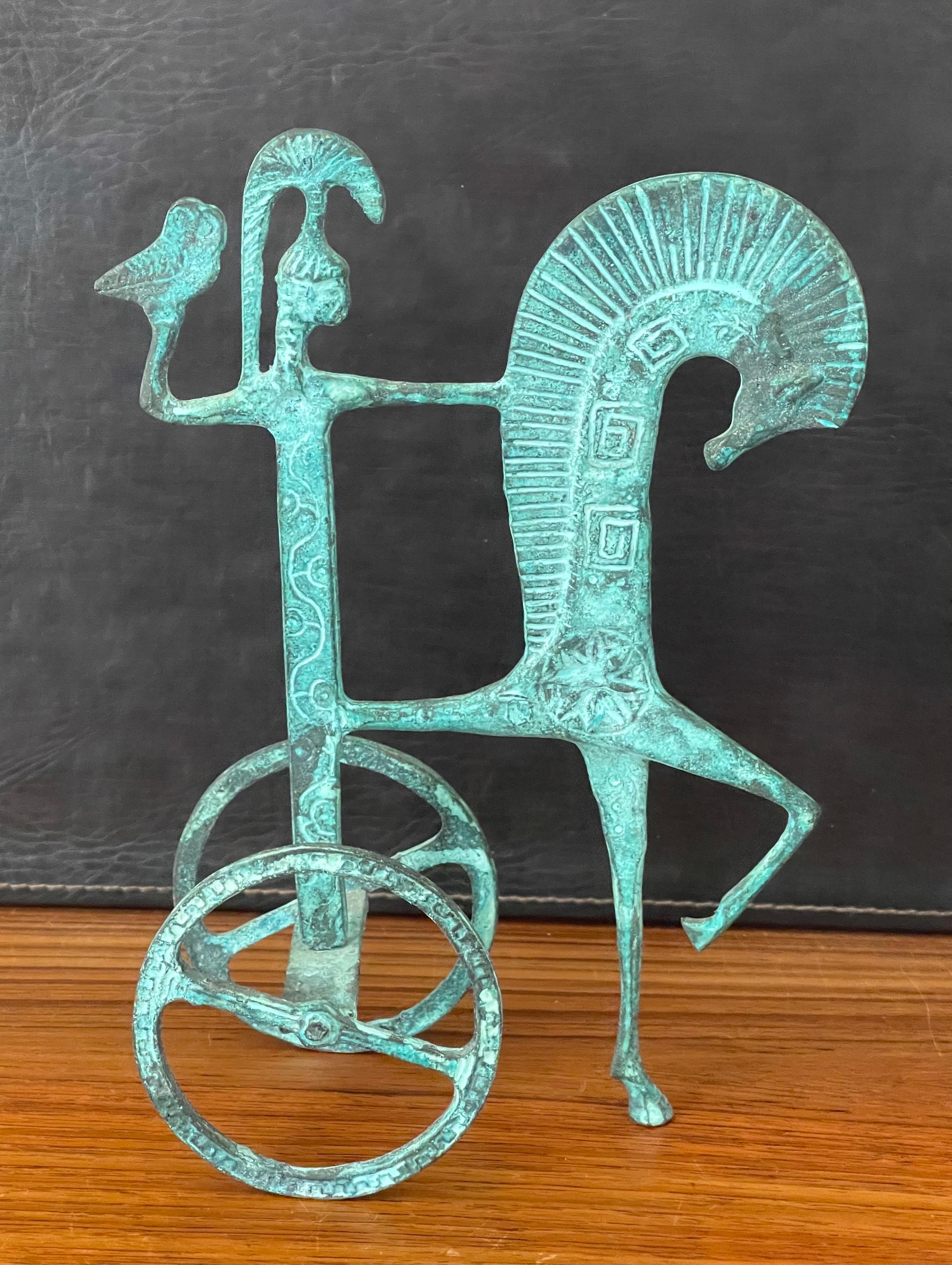 Etruskische Bronzeskulptur eines Pferdes und eines Chariot aus Bronze im Stil von Frederick Weinberg 1