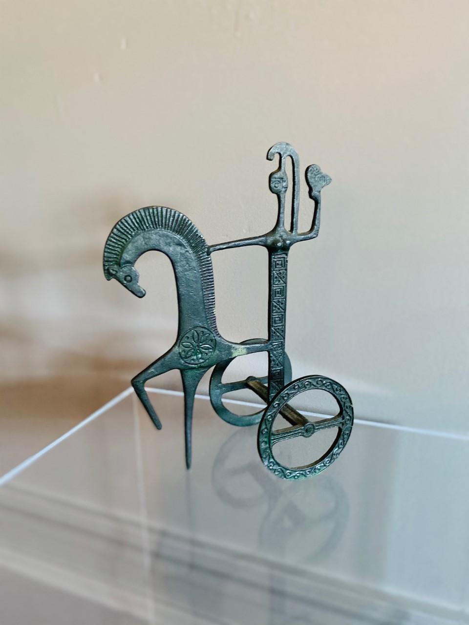 20th Century Bronze Etruscan Horse and Chariot Sculpture in the style of Frederick Weinberg