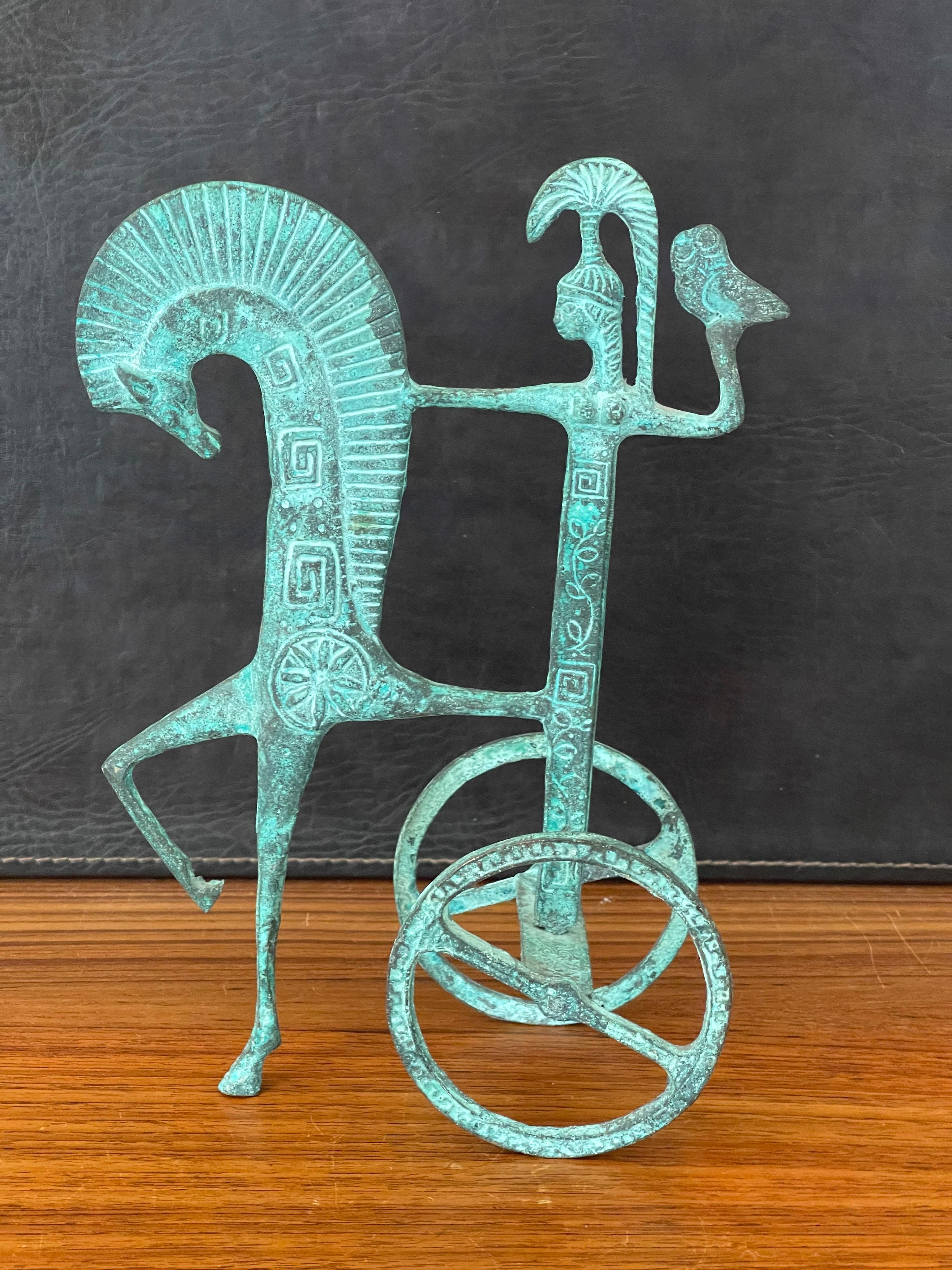 Bronze Etruscan Horse and Chariot Sculpture in the Style of Frederick Weinberg In Good Condition In San Diego, CA