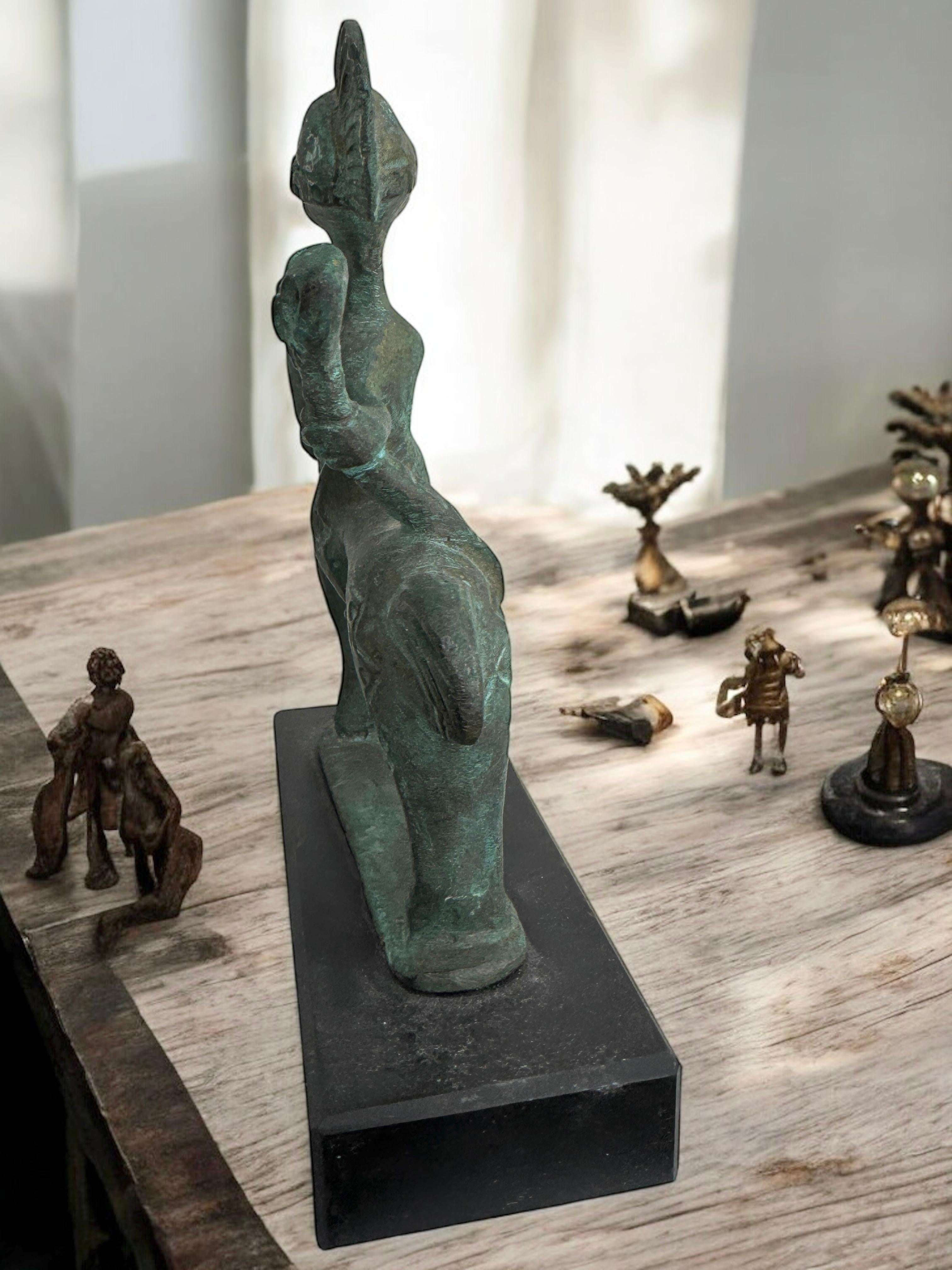 Scultura in bronzo di cavallo etrusco con cavaliere su base di marmo, Grecia Vintage, anni '70 in vendita 5