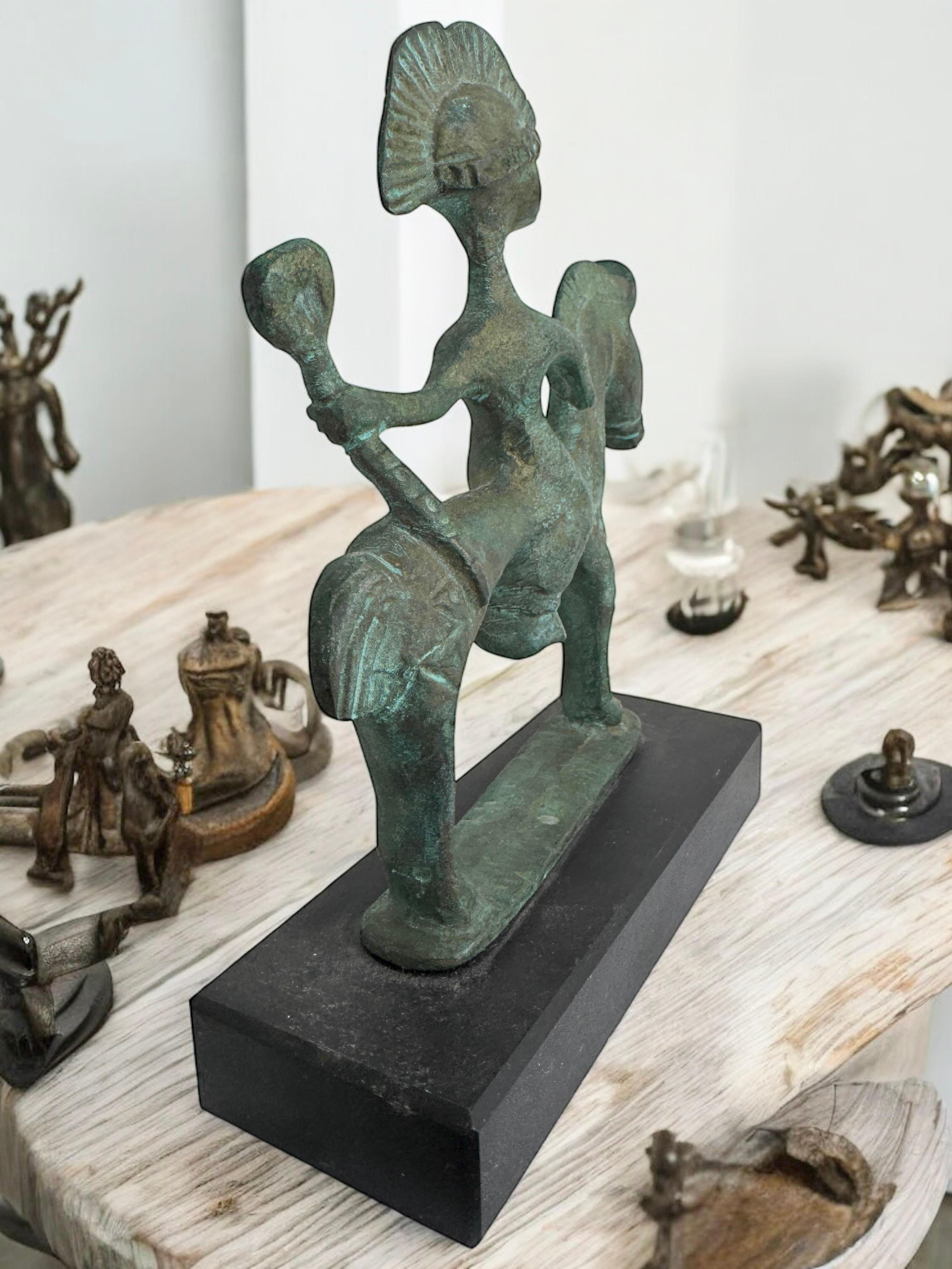Scultura in bronzo di cavallo etrusco con cavaliere su base di marmo, Grecia Vintage, anni '70 in vendita 6