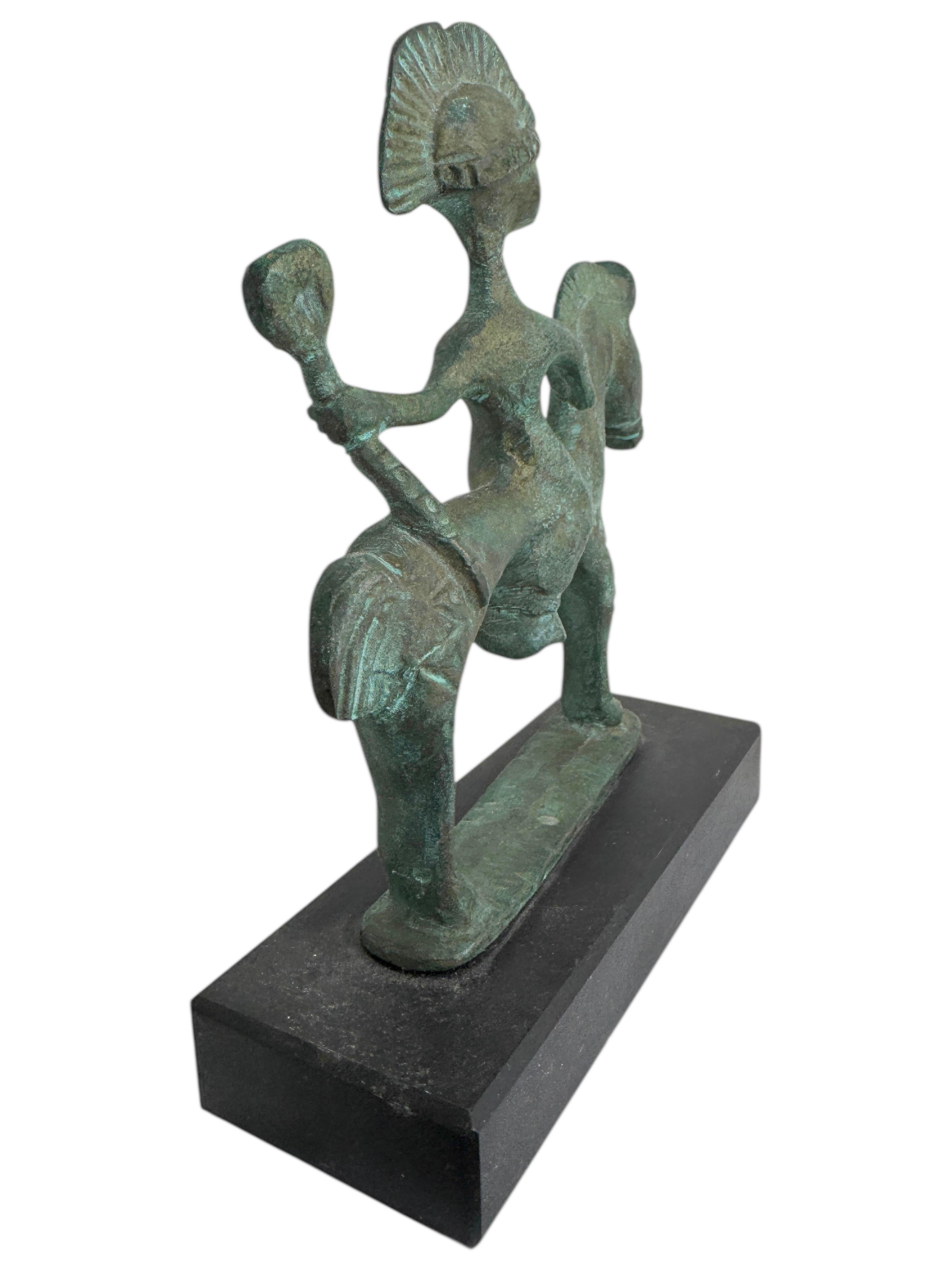 Greco Scultura in bronzo di cavallo etrusco con cavaliere su base di marmo, Grecia Vintage, anni '70 in vendita