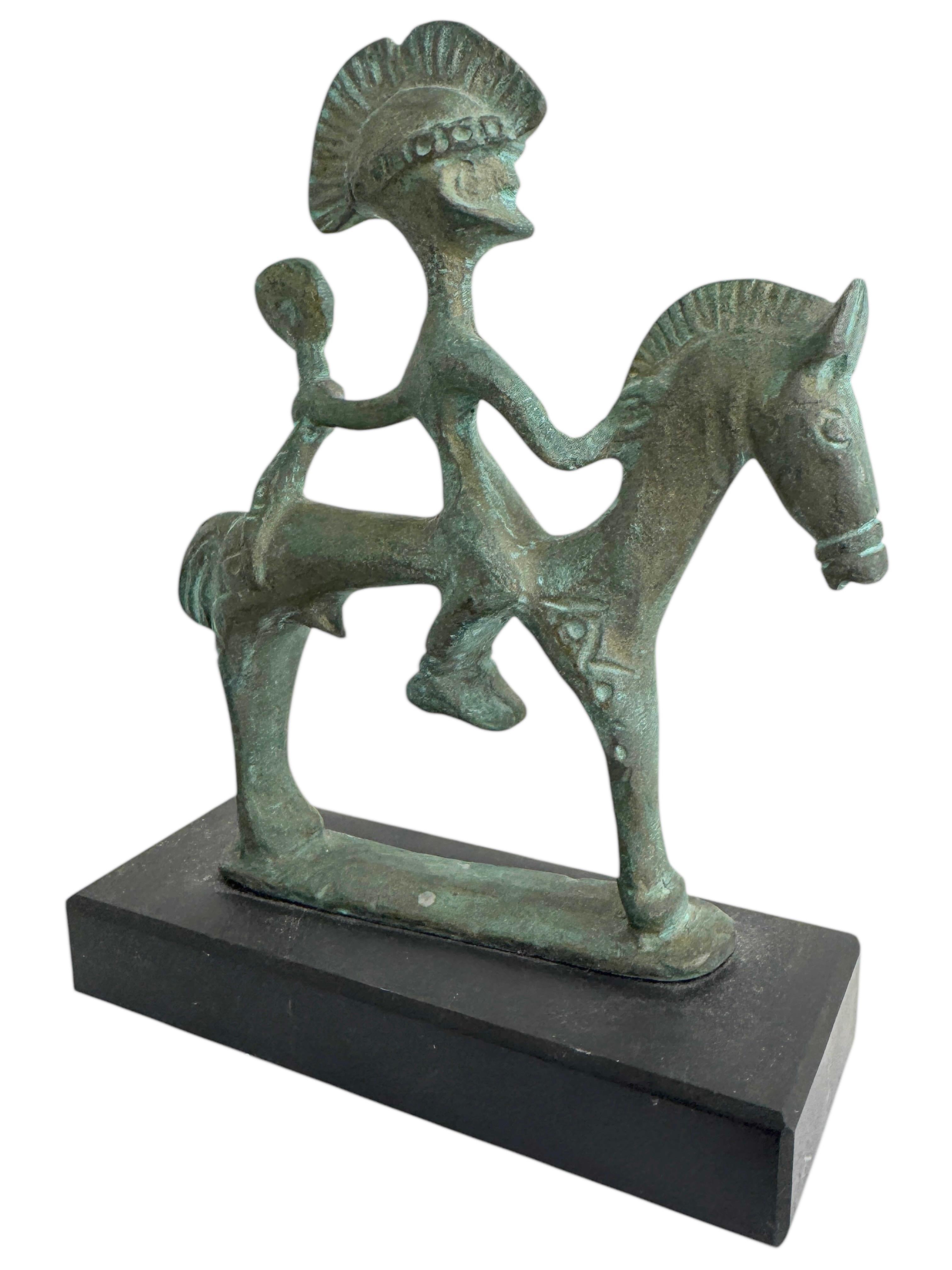 Scultura in bronzo di cavallo etrusco con cavaliere su base di marmo, Grecia Vintage, anni '70 In condizioni buone in vendita a Nuernberg, DE