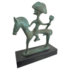 Escultura de bronce de caballo etrusco con jinete sobre base de mármol, Grecia Vintage, años 70
