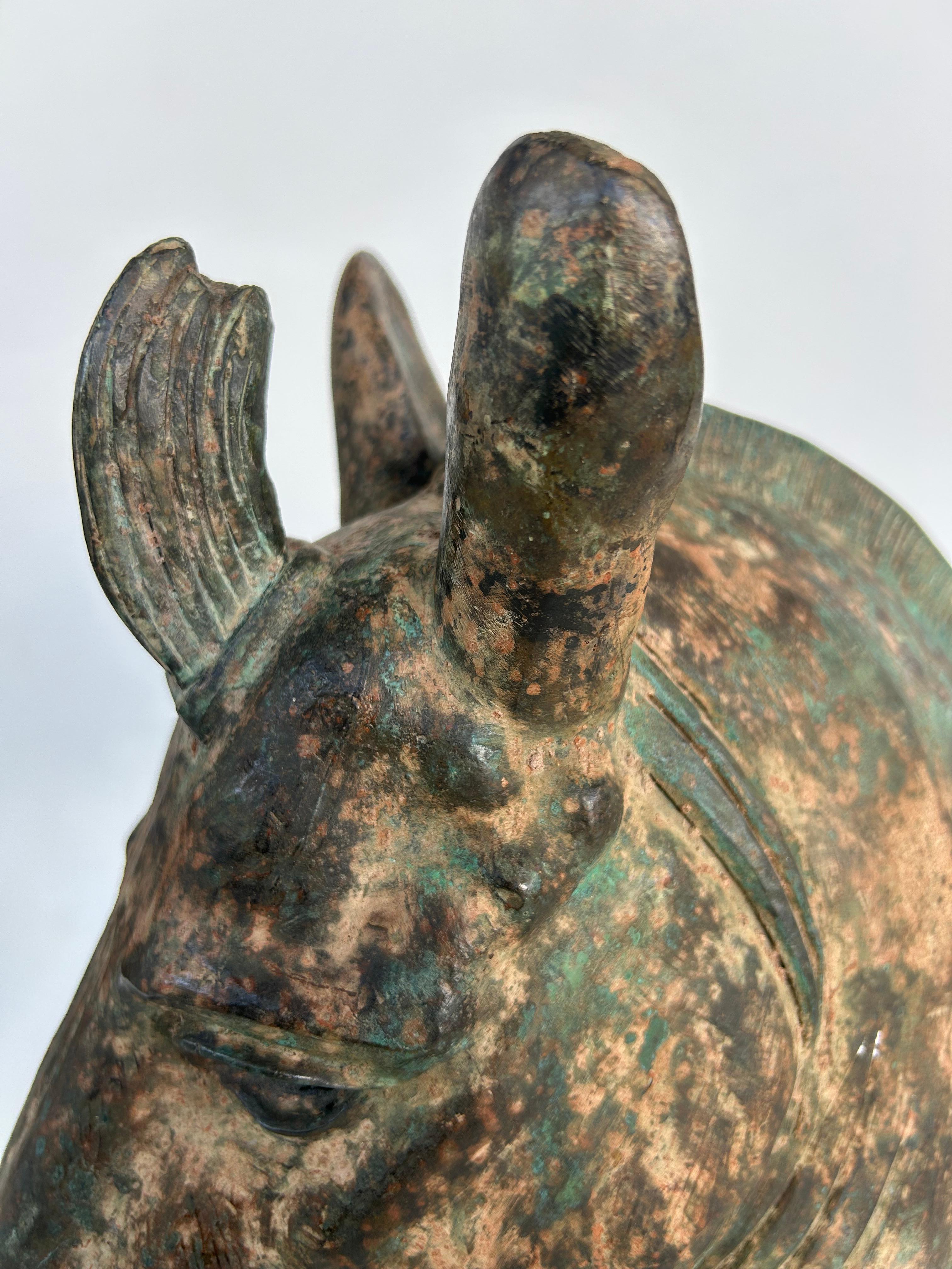 Bronze Etruscan Style Horse Sculpture, Verdigris Finish Raised on an Oval Base 4