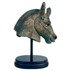 Bronze Etruscan Style Horse Sculpture, Verdigris Finish Raised on an Oval Base