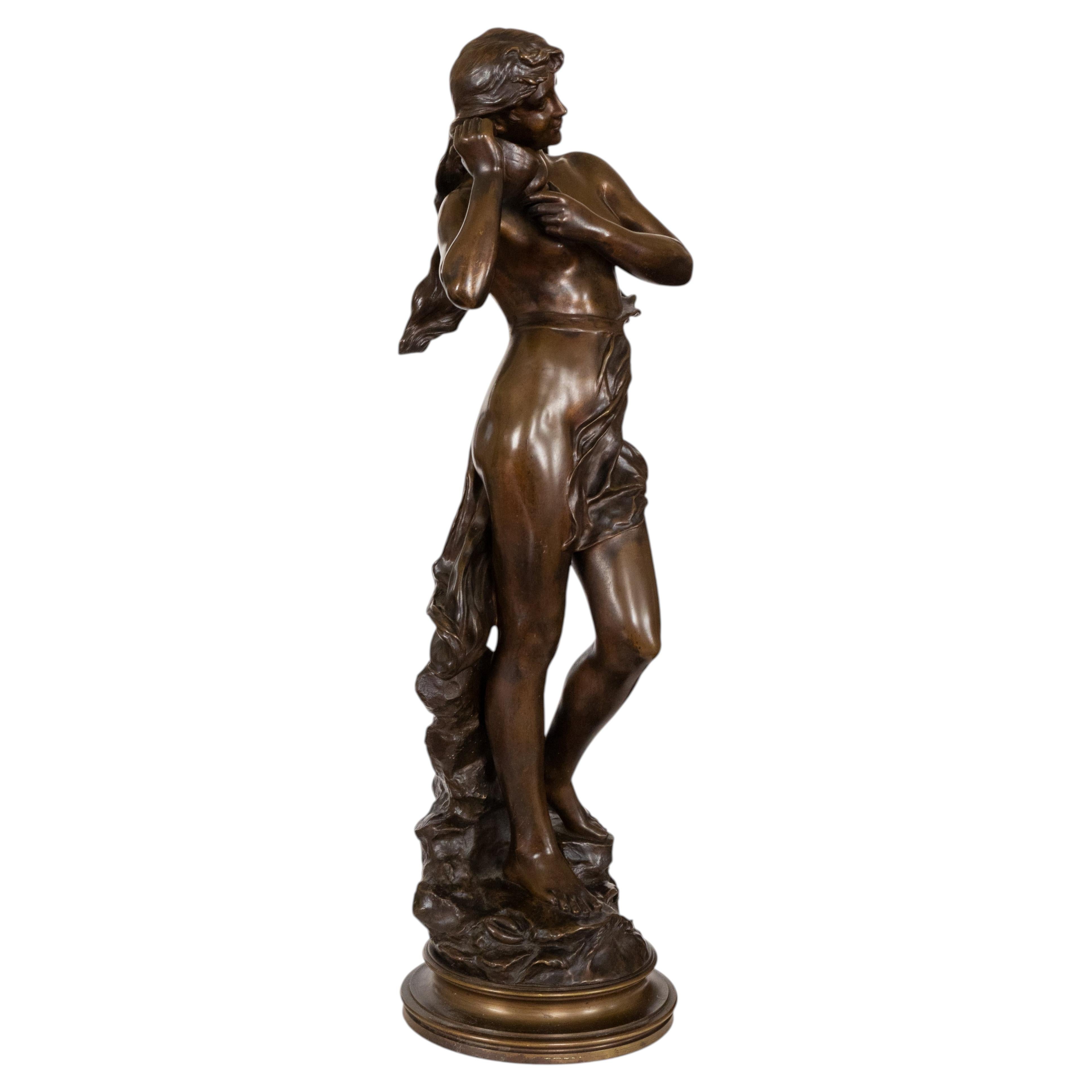 Bronze Eurydice Sculpture by Eugène Marioton, 19th Century, 75 cm Tall For Sale
