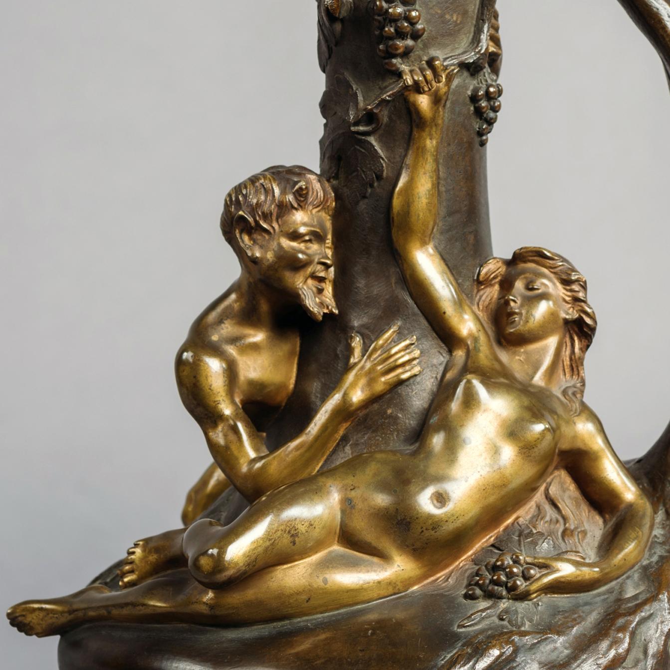 Art Nouveau Bronze Ewer Depicting a Satyr and Naïade by Noël Ruffier