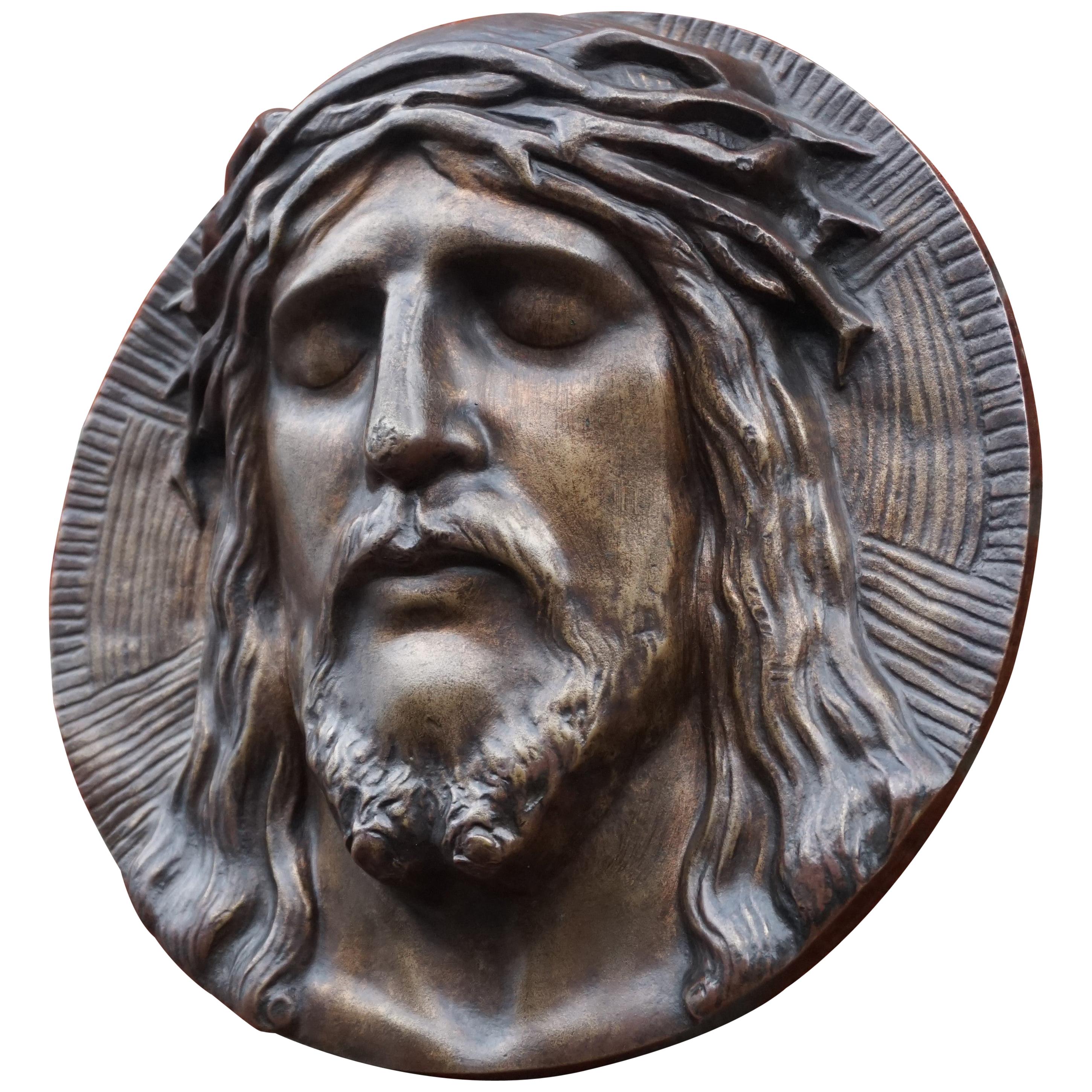 Bronze Face of Christ Wall Plaque Sculpture with The Best Ever Closed Eyes