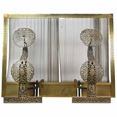 Antique Bronze Faced Iron Andirons with Screen