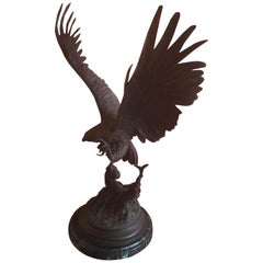 Bronze "Falcon" Sculpture on Marble Base by Jules Moigniez