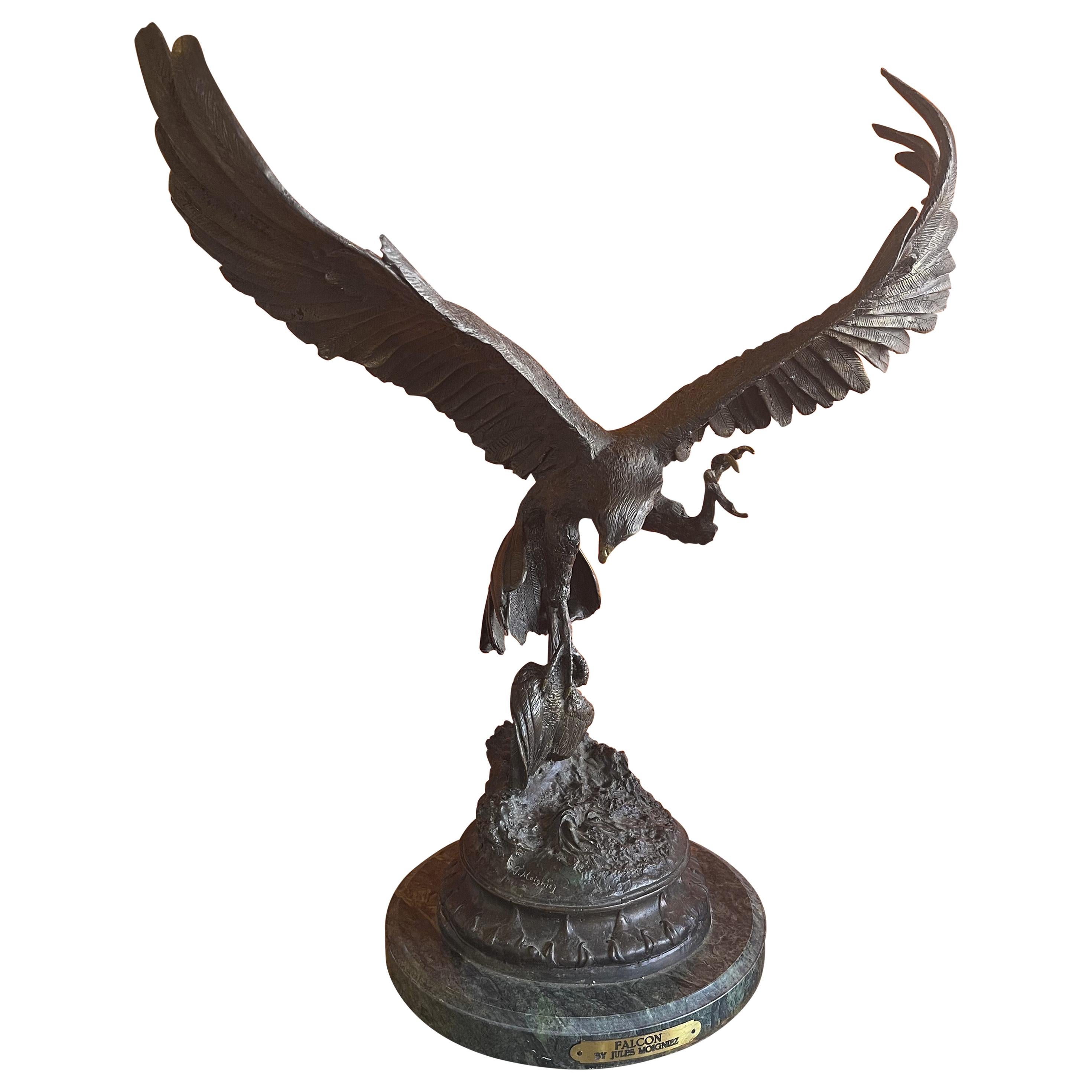 Bronze "Falcon" Sculpture on Marble Base by Jules Moigniez