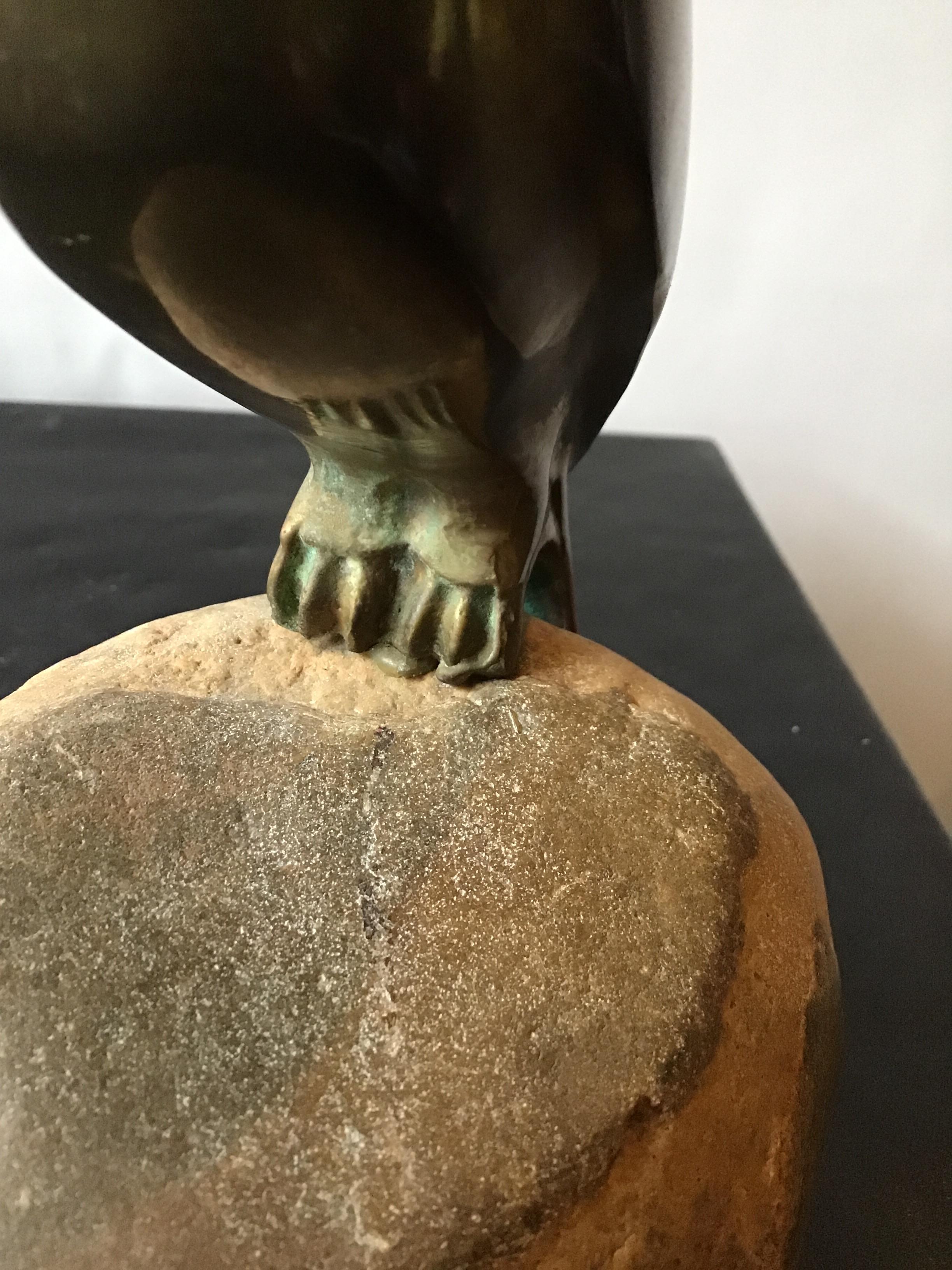 Bronze Falcon Sculpture on Rock For Sale 7
