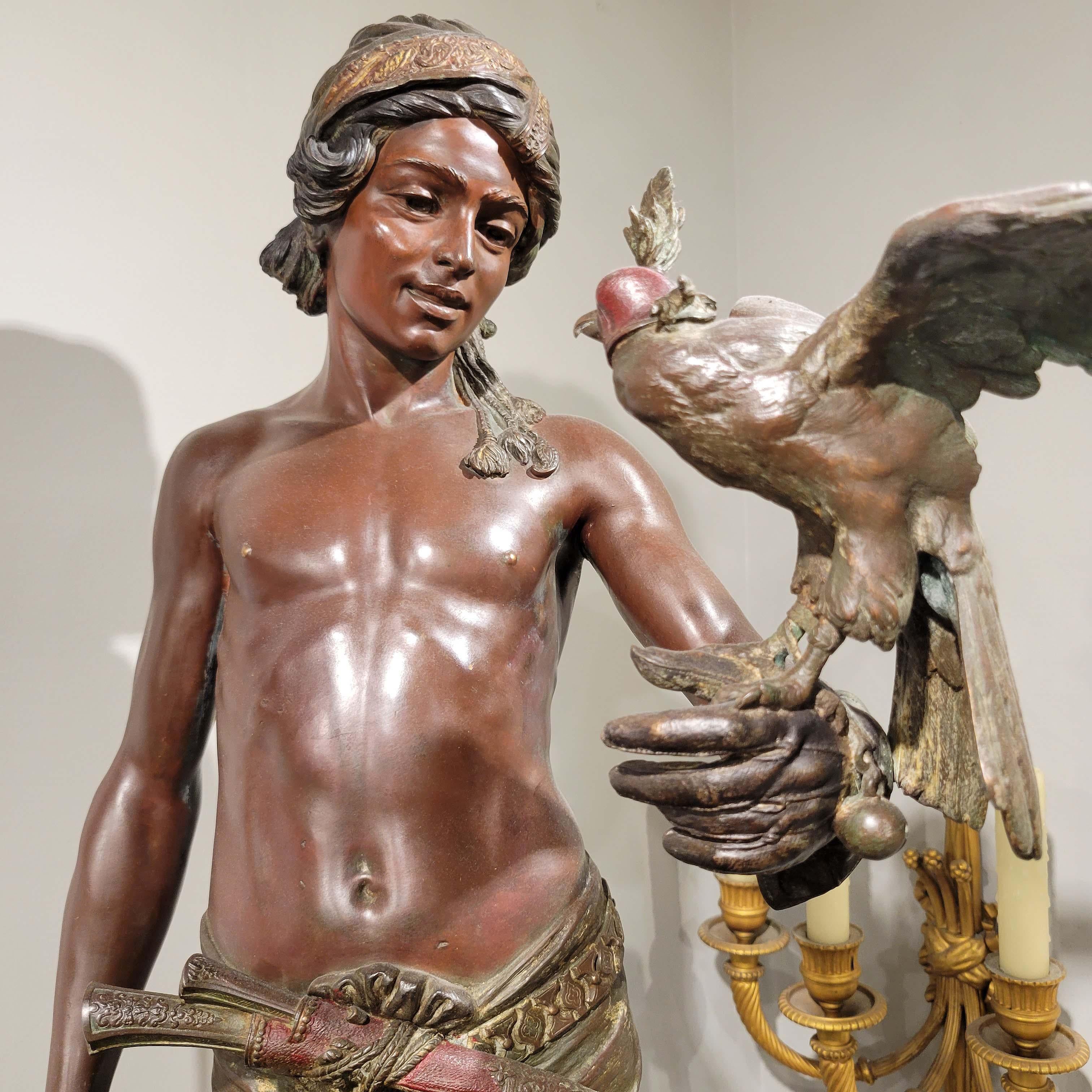 Belle Époque Bronze Falconer by Emile Coriolan Hippolyte Guillemin