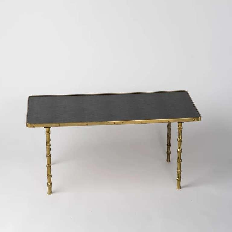 Bronze Faux Bamboo and Leatherette Att. to Jacques Adnet, France 1950s In Good Condition For Sale In New York, NY