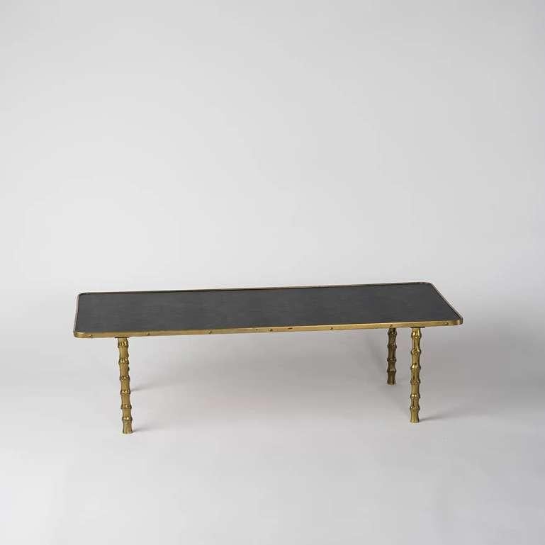 Mid-20th Century Bronze Faux Bamboo and Leatherette Att. to Jacques Adnet, France 1950s For Sale
