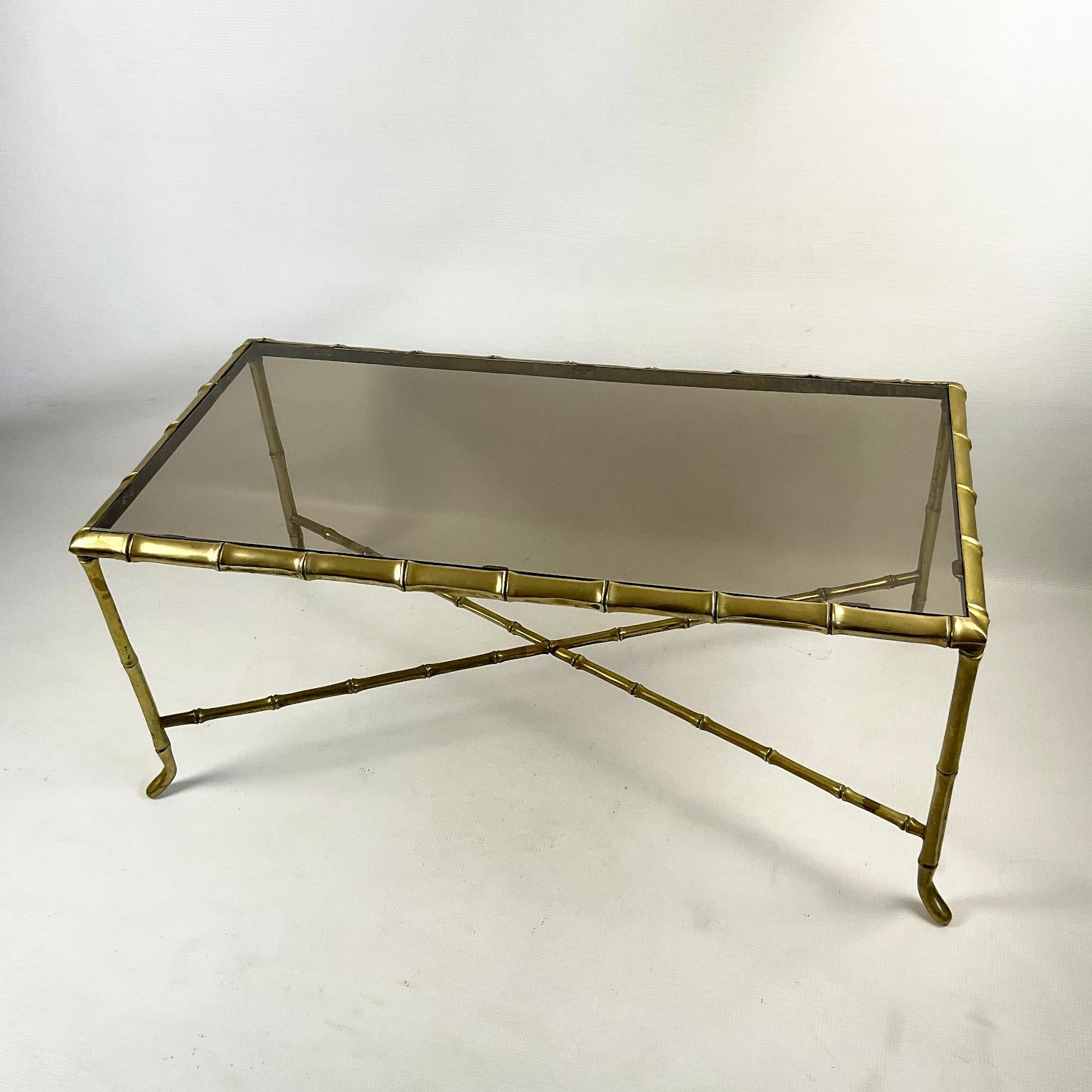 Hollywood Regency Faux Bamboo Bronze Coffee Table Attributed to Maison Baguès France 1940s For Sale