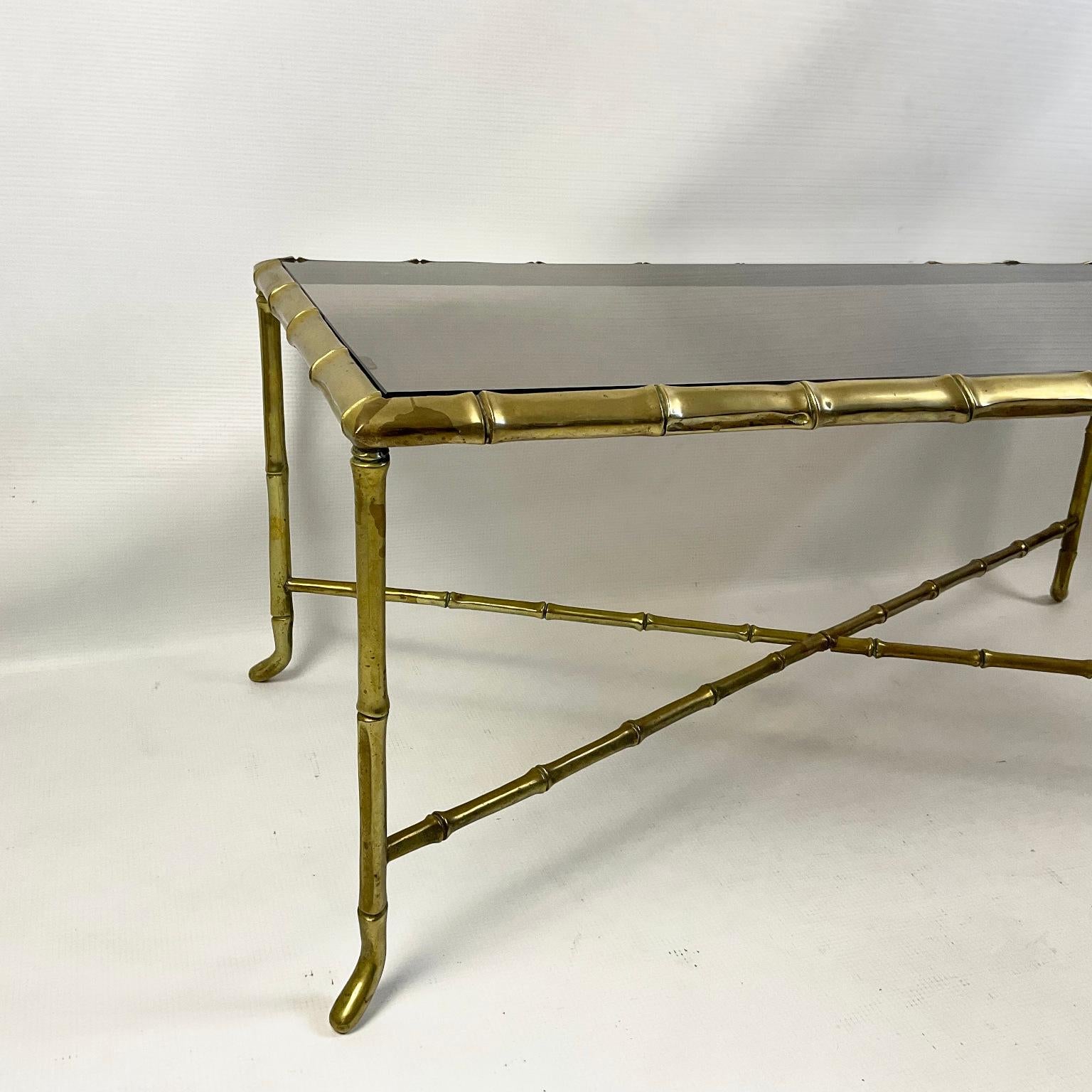 Cast Faux Bamboo Bronze Coffee Table Attributed to Maison Baguès France 1940s For Sale