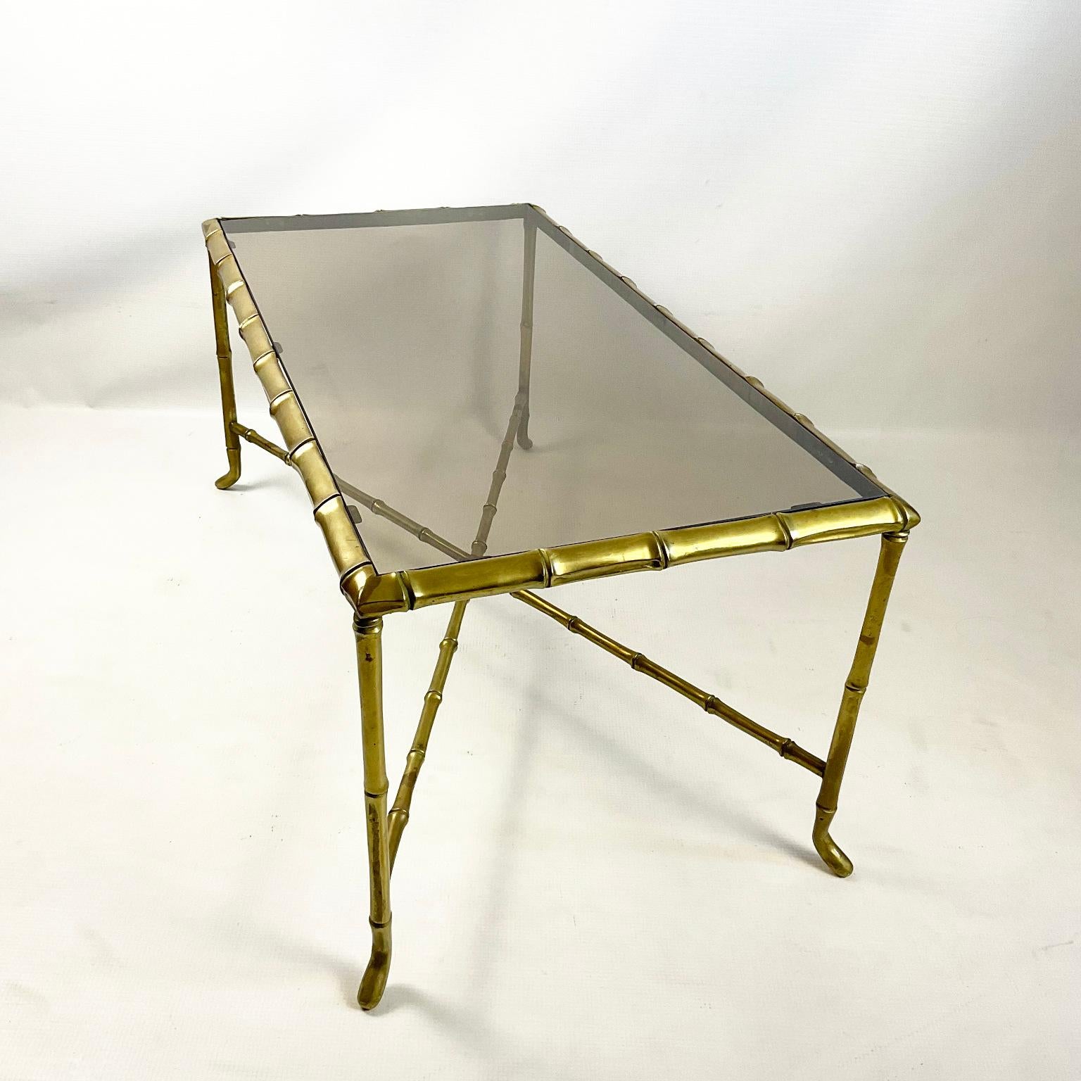 Faux Bamboo Bronze Coffee Table Attributed to Maison Baguès France 1940s In Good Condition For Sale In London, GB
